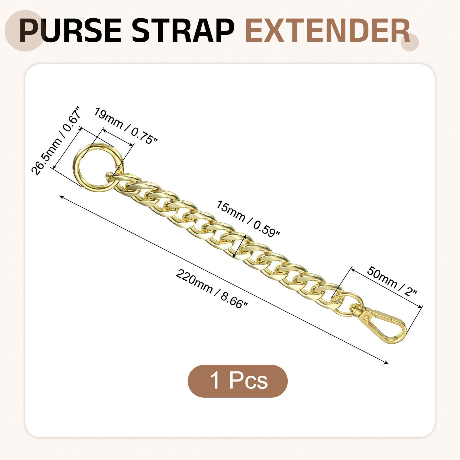 Purse Strap Extender 8.7-Inch, Bag Extender Chain Gold, 0.6 Width