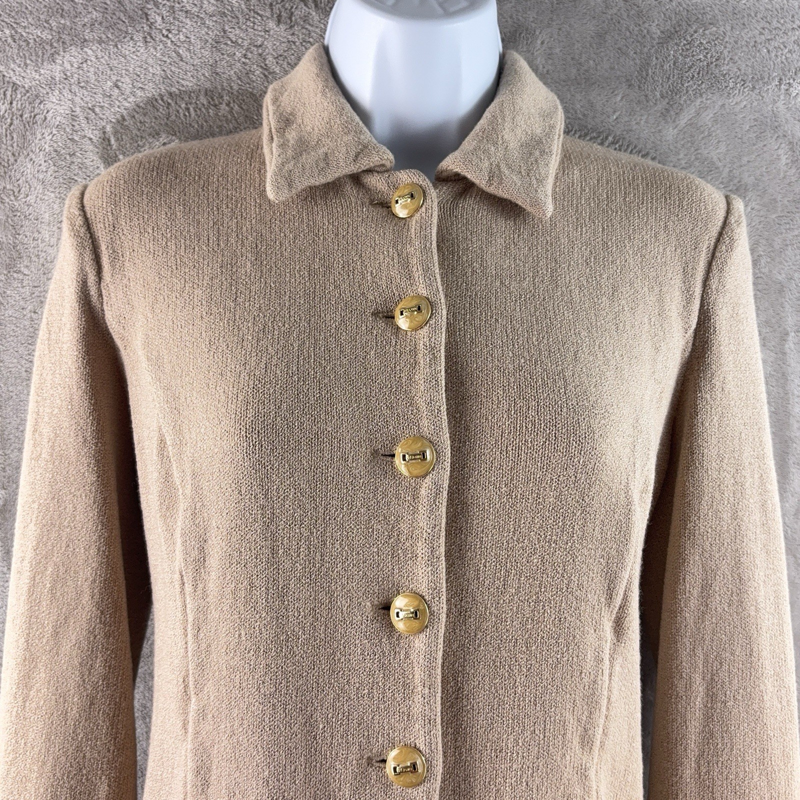 St. John Collection Jacket Womens Size Small Beige Santana Knit Gold Button