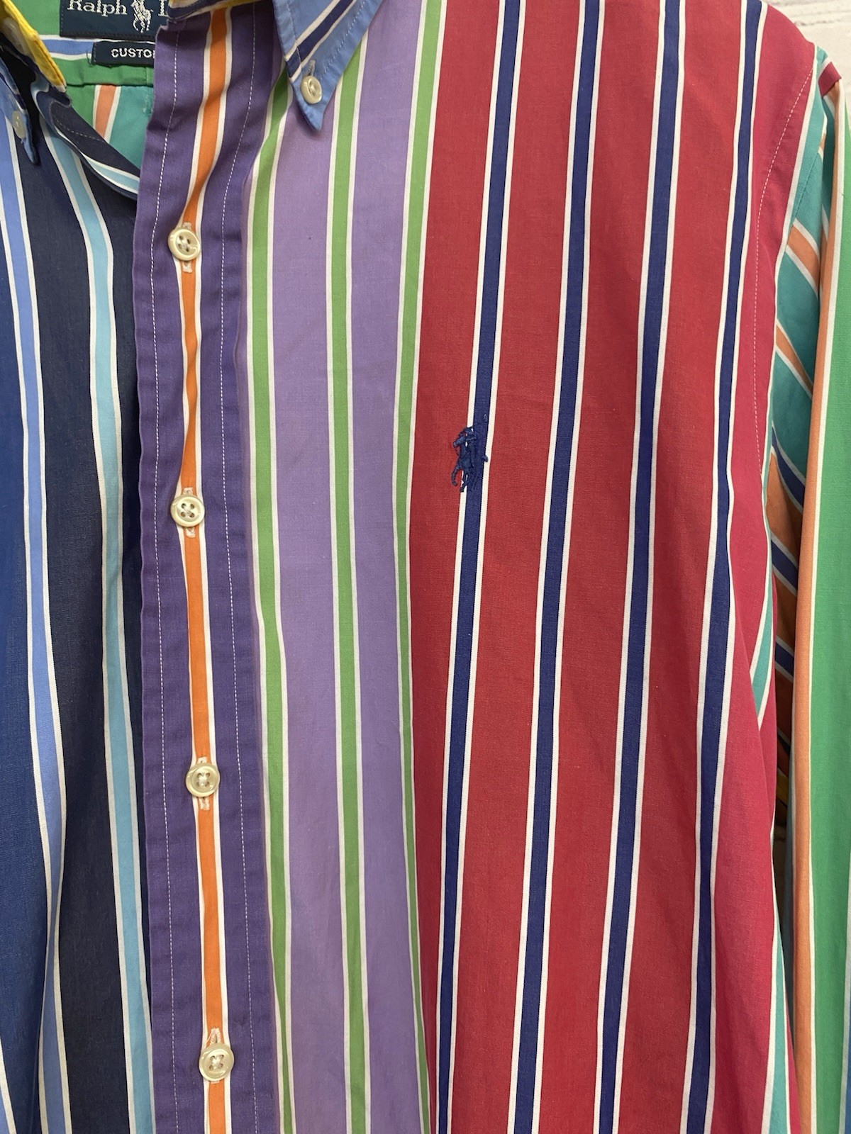 FUNKY Ralph Lauren Custom Fit Large Various Stripe Colorful Dress Shirt