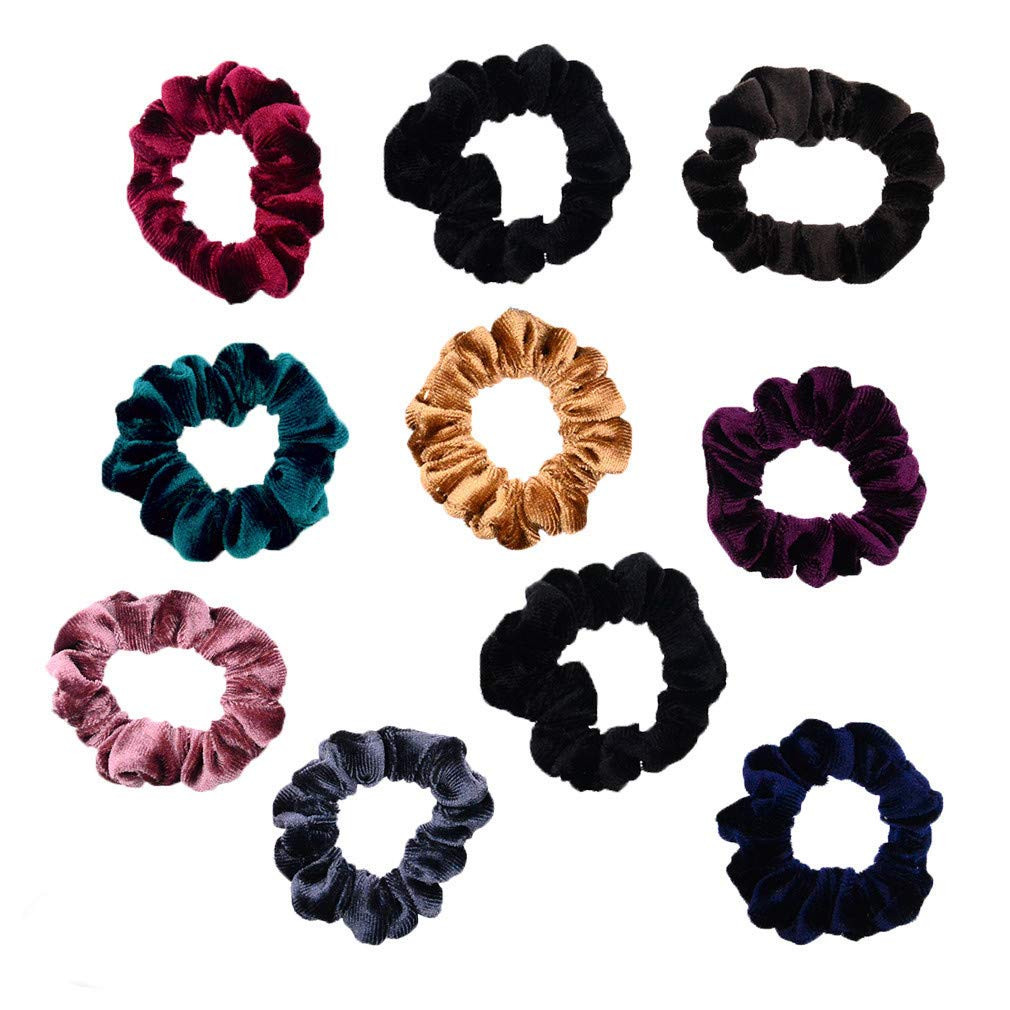 (10 Pack) Assorted Color Small Velvet Scrunchies For Thin Hair Women