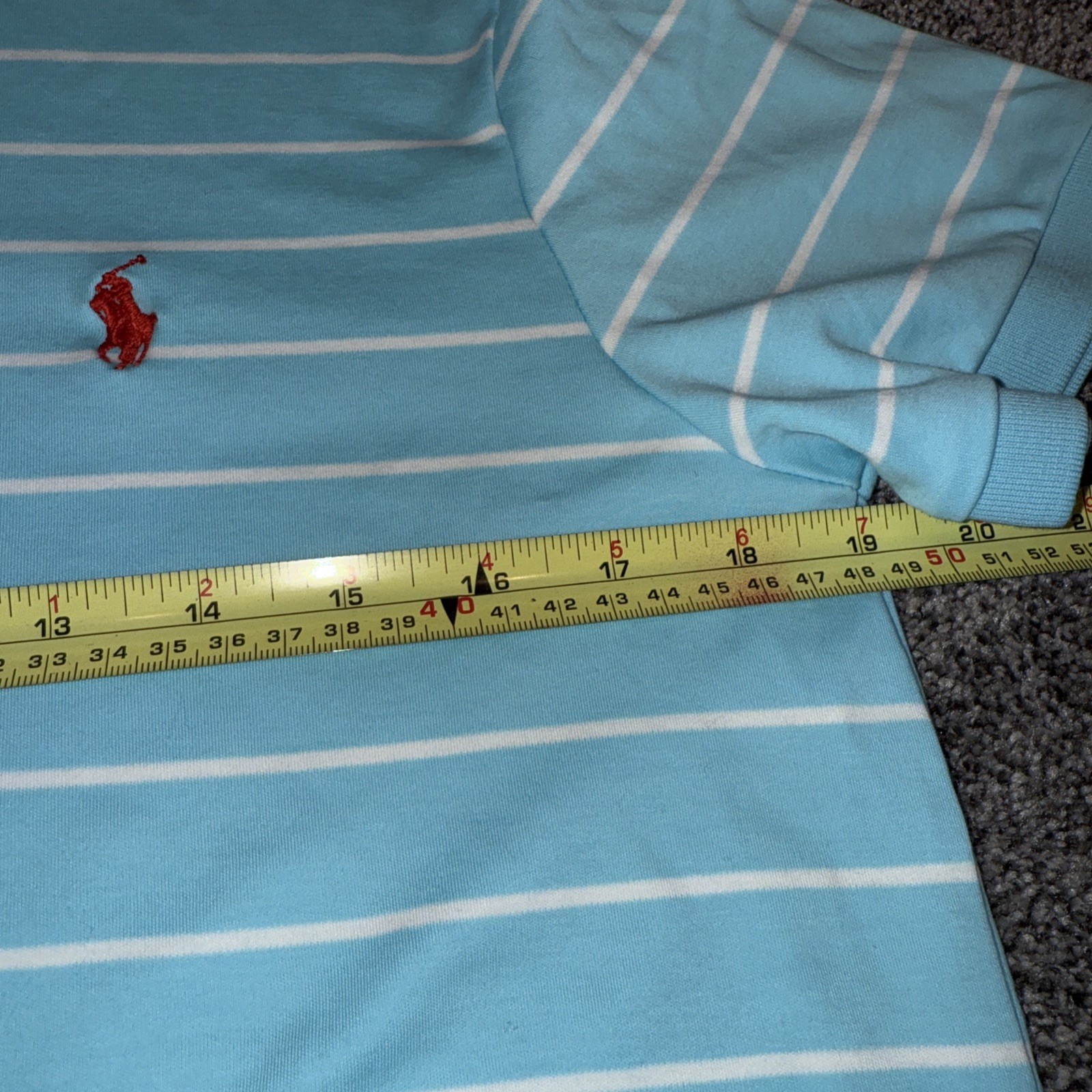 Ralph Lauren Turquoise And White Striped Polo Shirt Red Pony Slim Medium- Clean