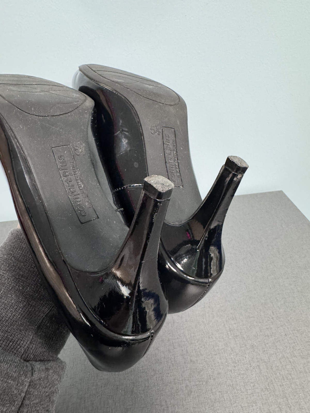 Comfort Plus by Predictions Black Patent Mid Heel Pumps Size 5.5