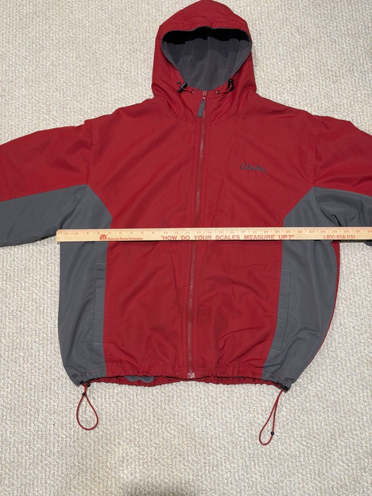Vintage Y2K Cabela’s Men’s L Red/Gray Hooded Full Zip Jacket With Pockets