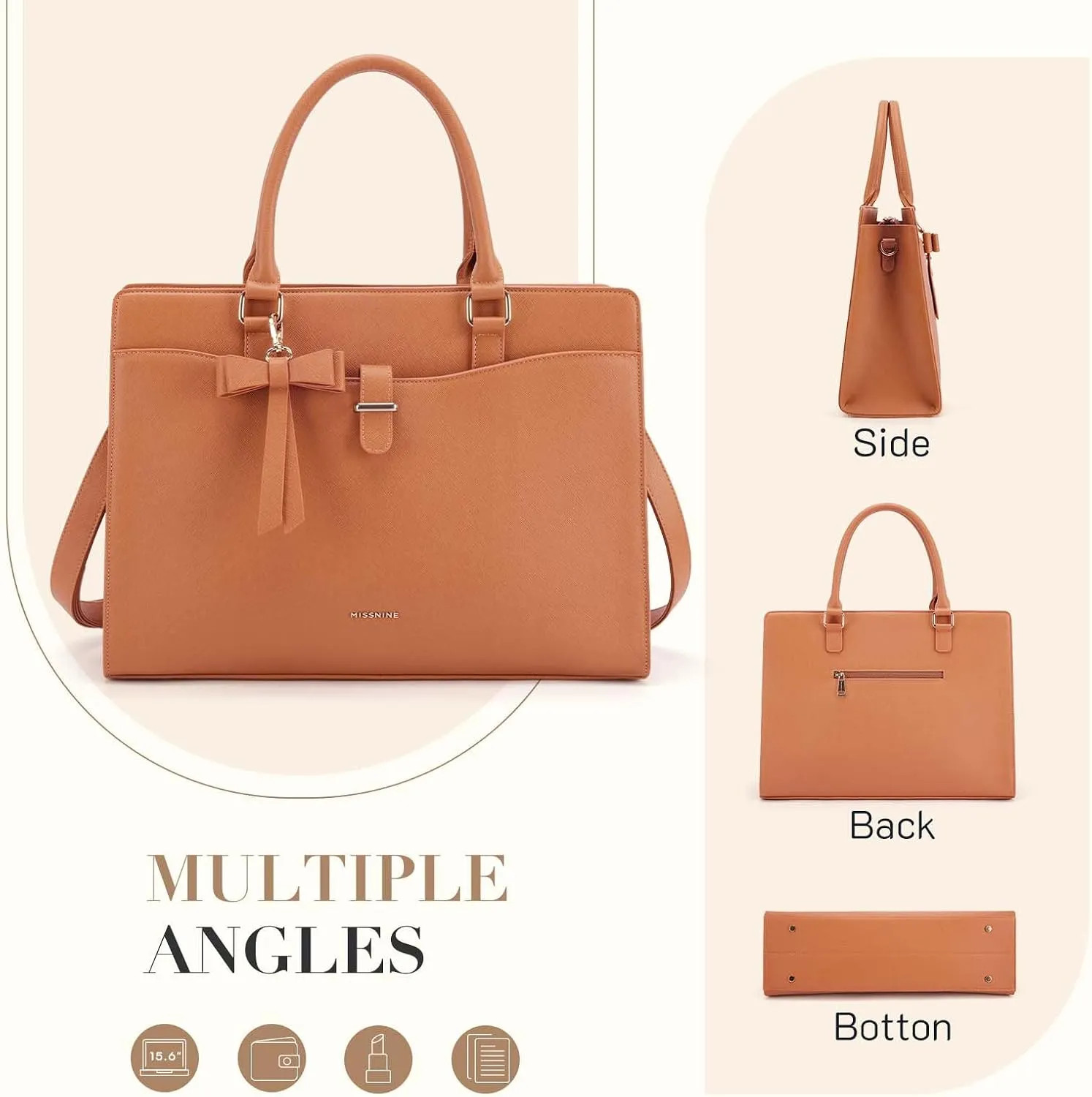Leather Laptop Tote Bag 15.6 Inch Computer Purse Briefcase For Work And Travel