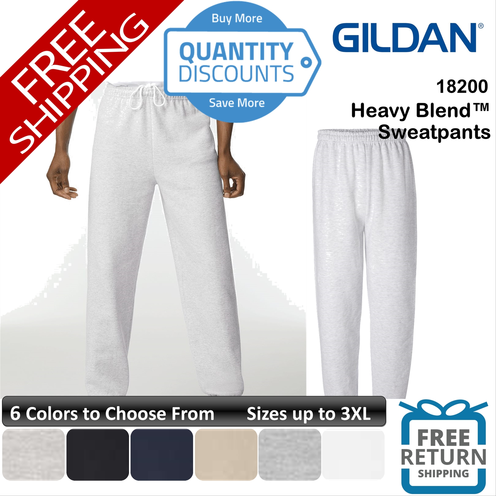 🔥 Gildan Men Heavy Blend Sweatpants Classic Fit No Pocket Up To 3XL 18200