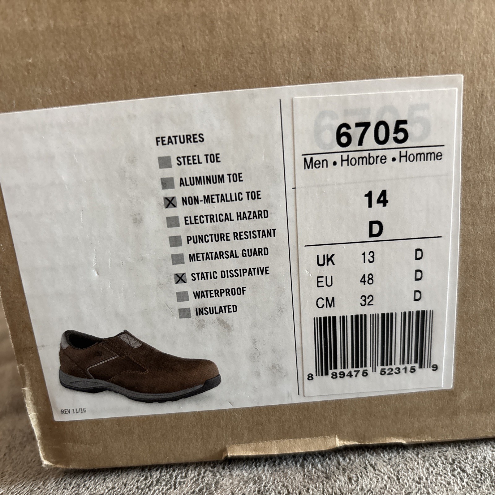 New Red Wing Men’s Size 14 D Non Metallic Hard Toe Toe ESD Slip-on work shoes