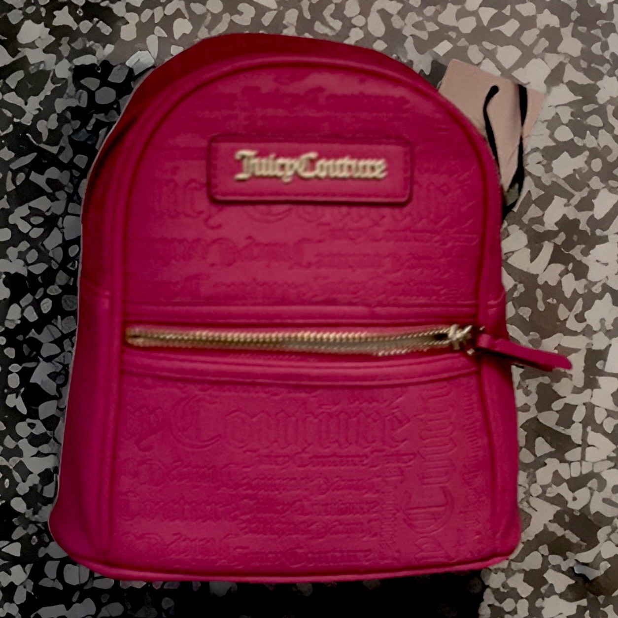 Juicy Couture Pink Logo Embossed Mini Backpack Front Zip Pocket Gold Hardware