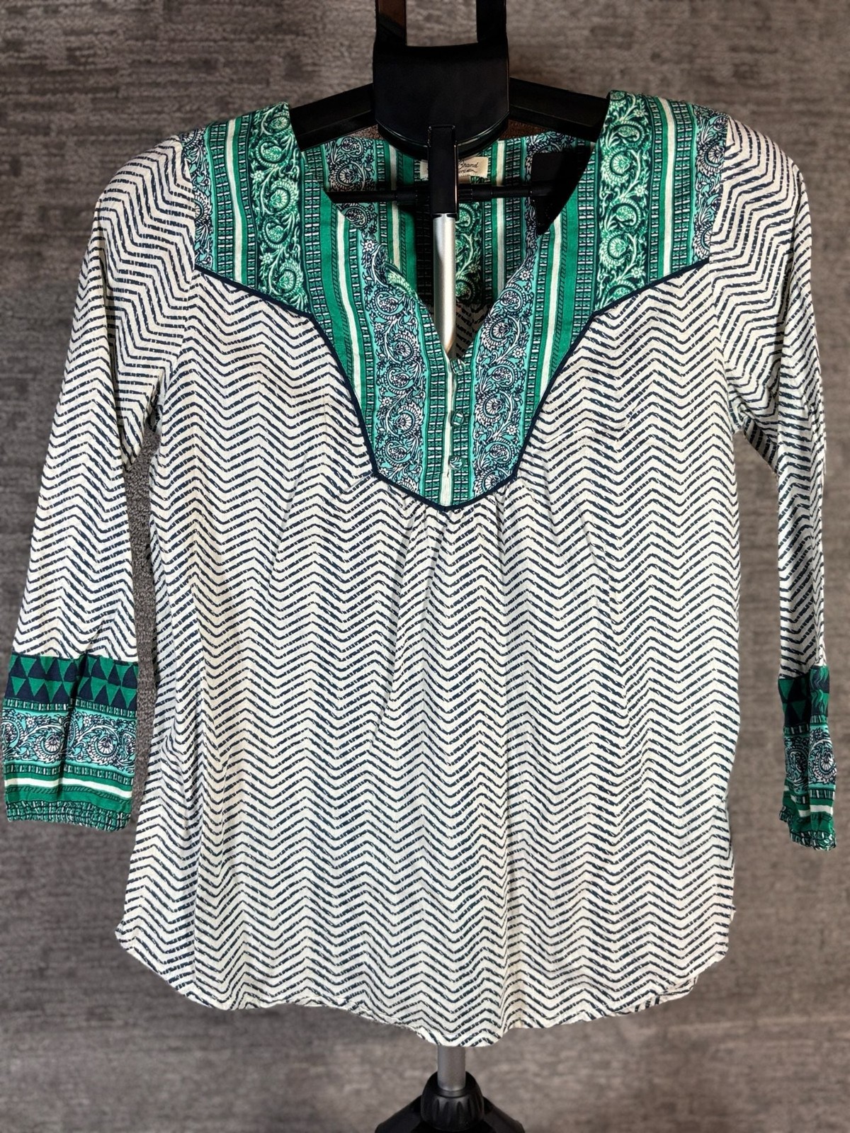 Lucky Brand Chevron and Paisley Print Boho Tunic Blouse