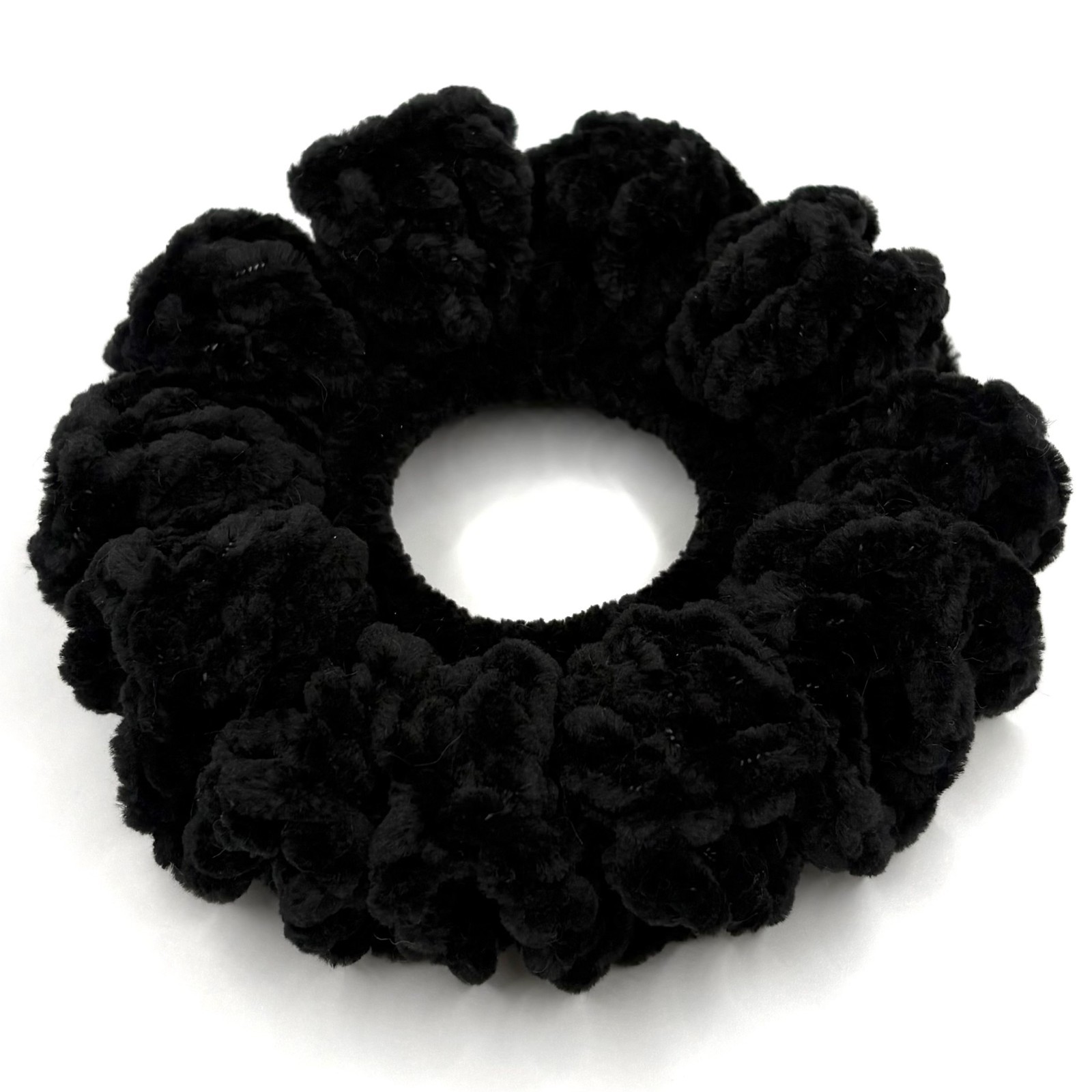 Black Crochet Velvet Scrunchies, Durable, Soft Polyester