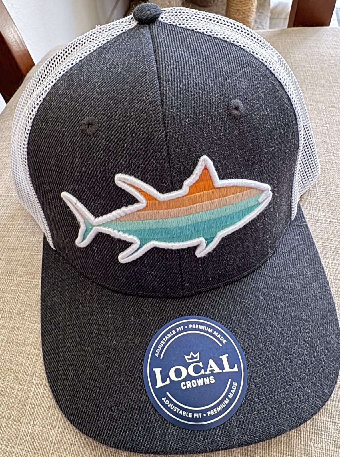 Tuna Fishing Hat Trucker Cap Men’s Adjustable Snapback Greyish Blue White Mesh