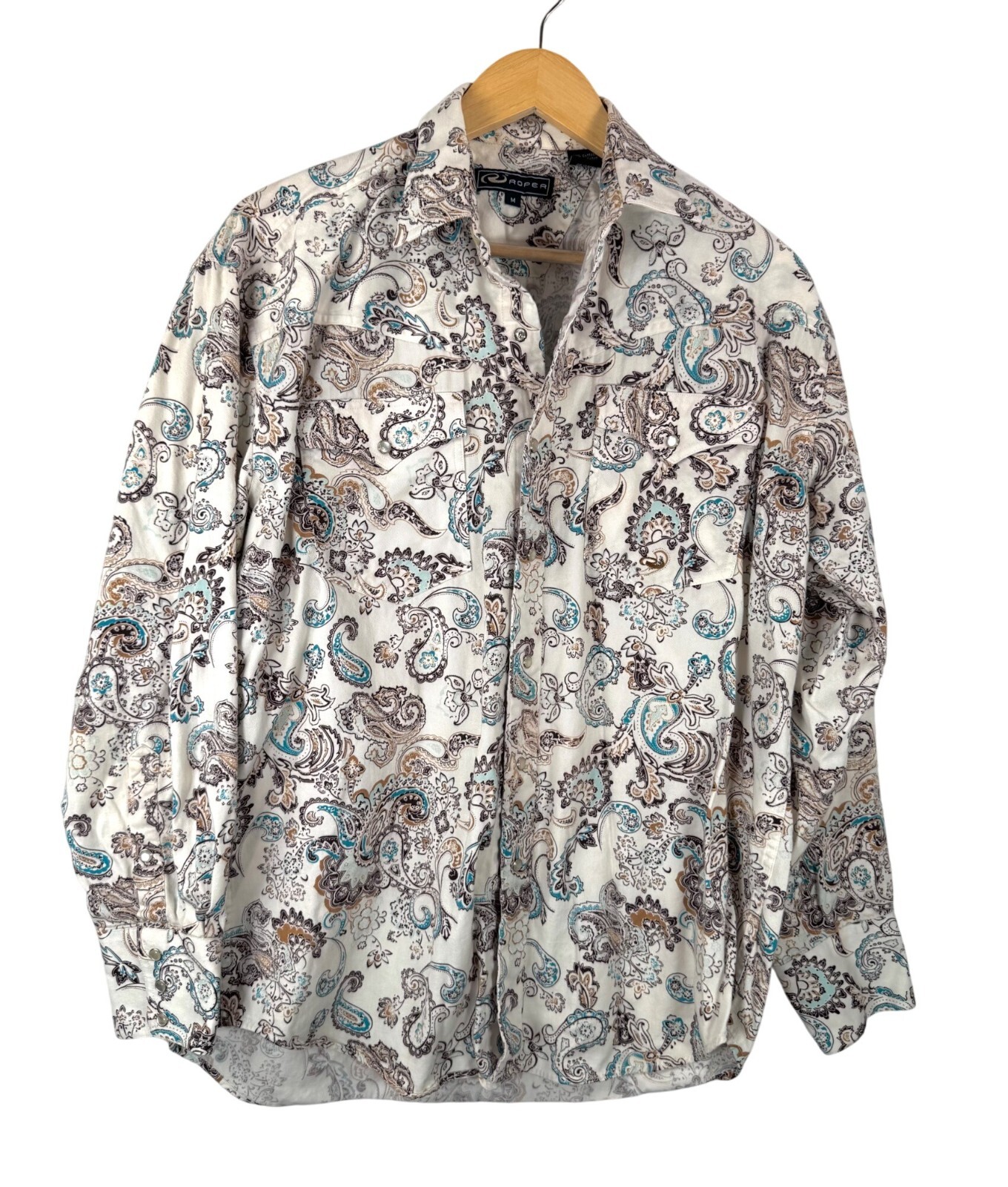 Roper womens Paisley print western pearl button shirt cowgirl sz M