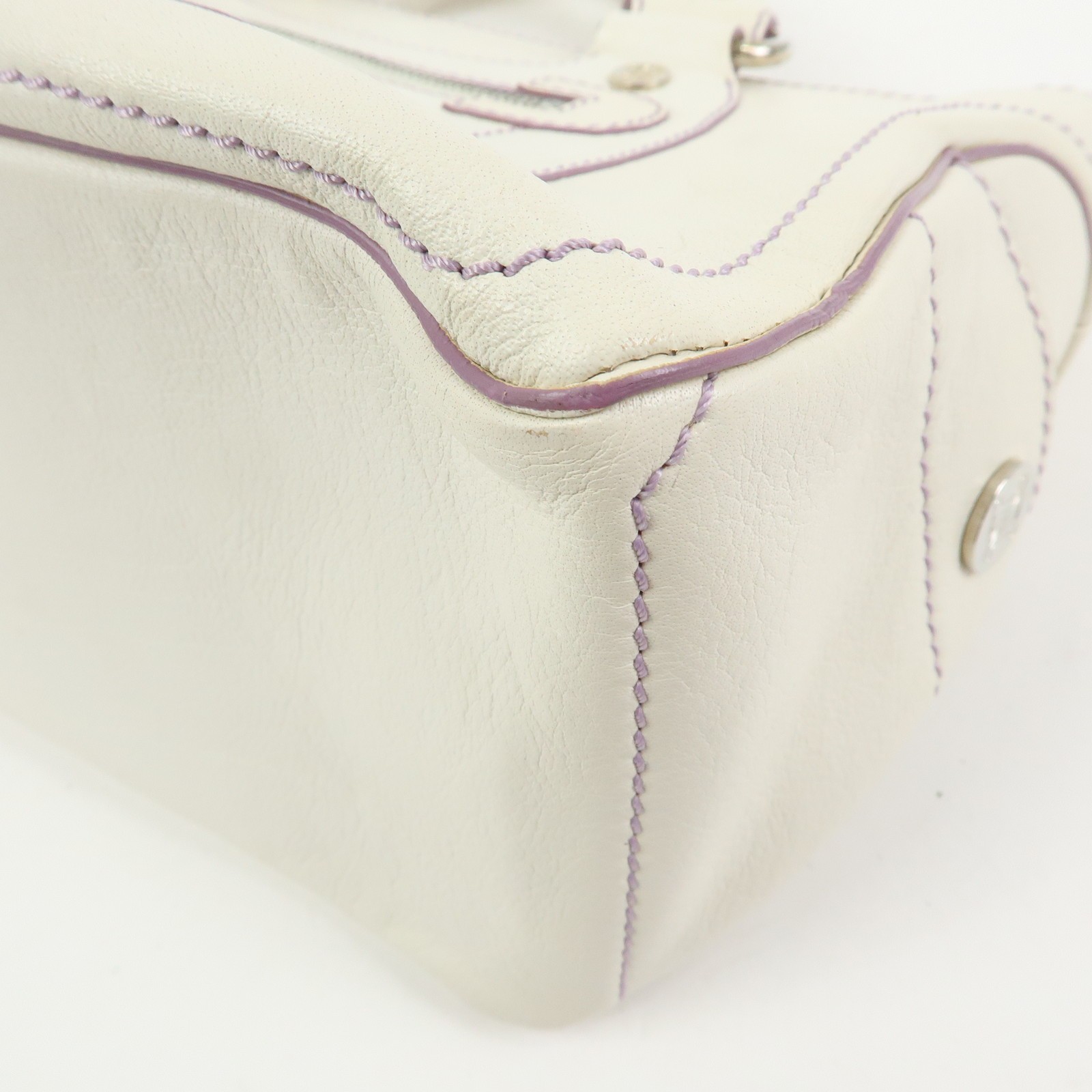 CELINE Macadam Leather Boogie Bag Hand Bag Tote Bag White Purple Auth Used F/S
