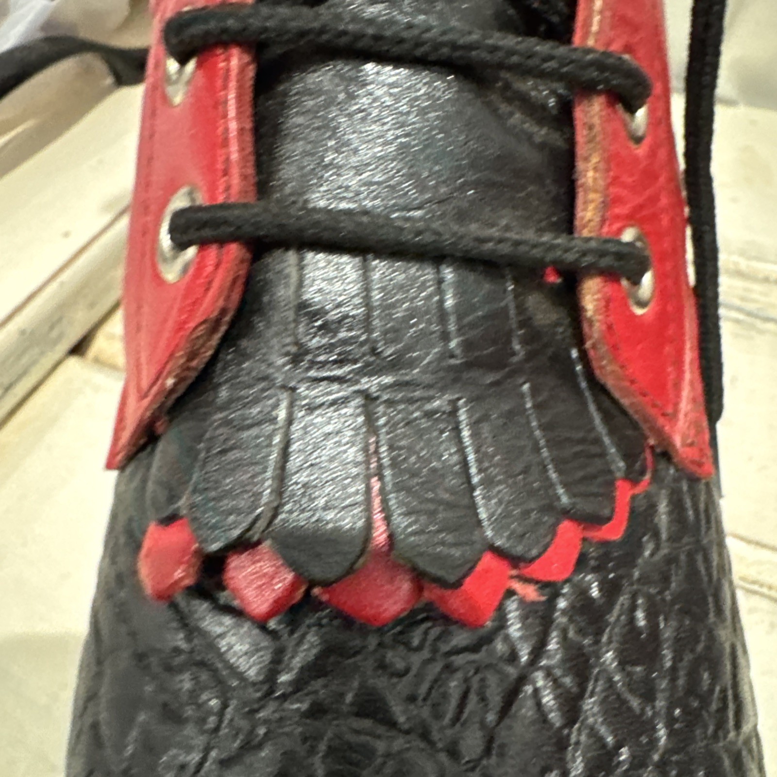 Red black Leather Boots Cowgirl Womens Sz 7B Granny Grunge Gothic Punk saloon