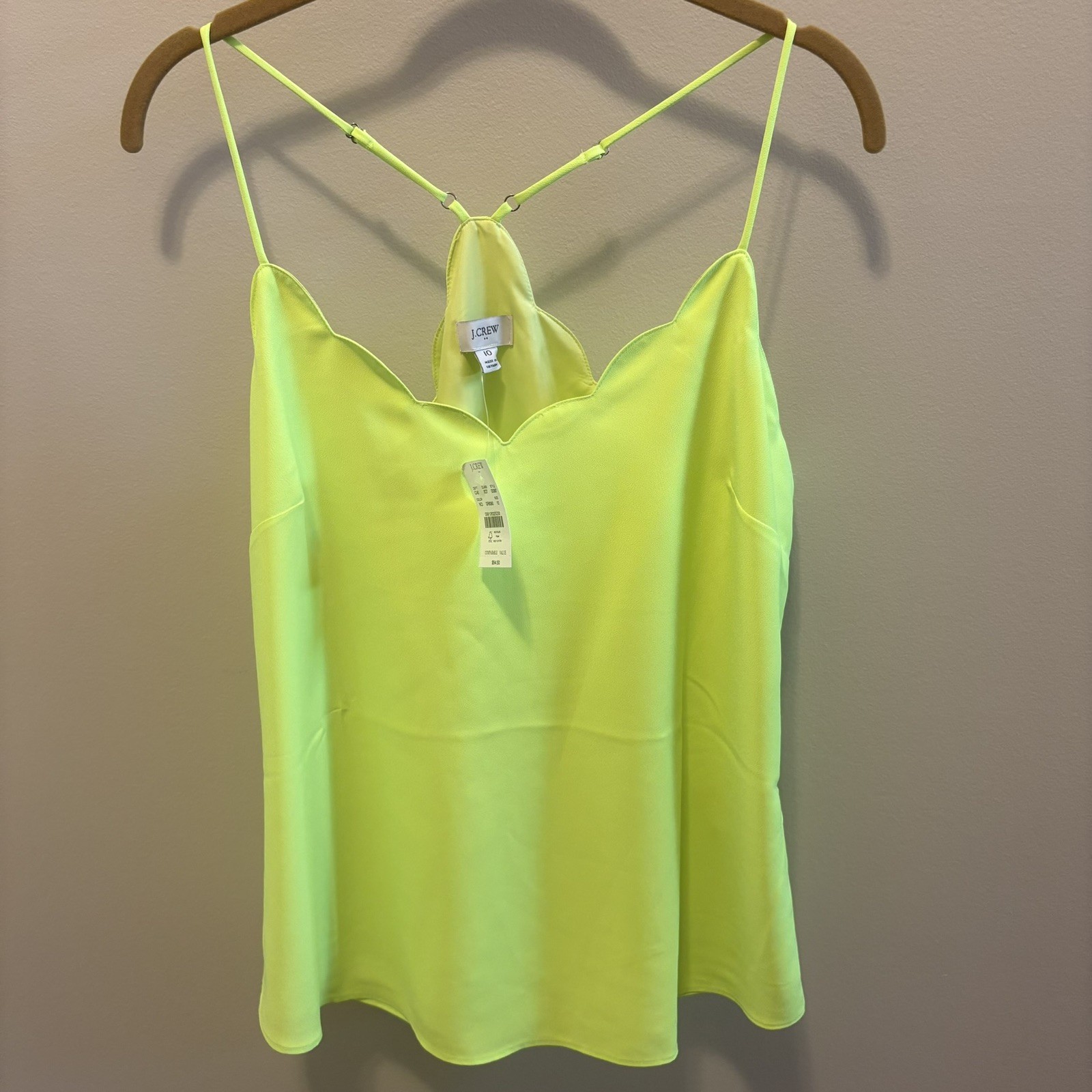 J.Crew Neon Yellow Scalloped Camisole Tank Top Womens Size 10 NWT