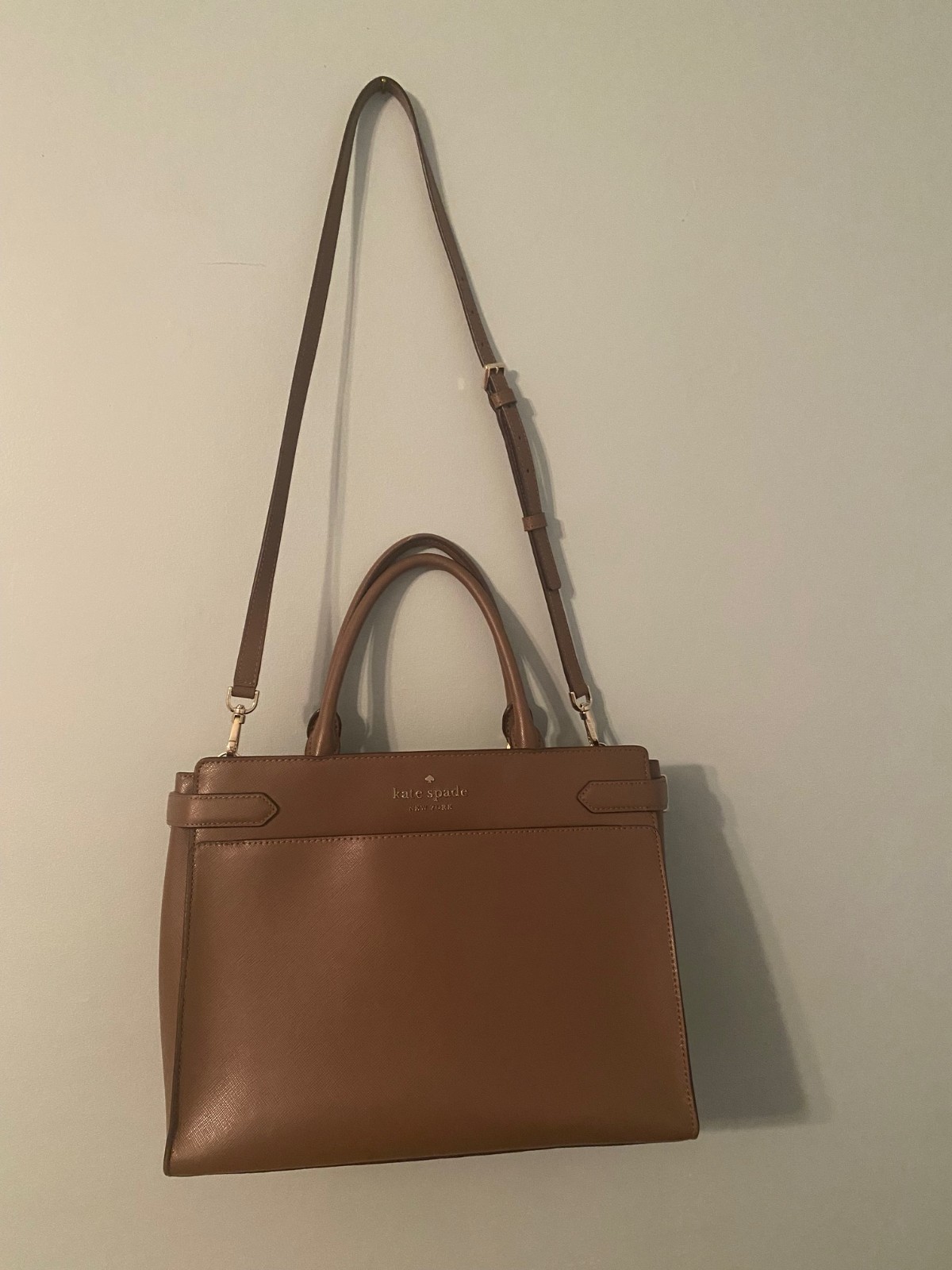 Kate Spade Staci Medium Satchel Taupe Handbag W/Double Handles & Crossbody Strap