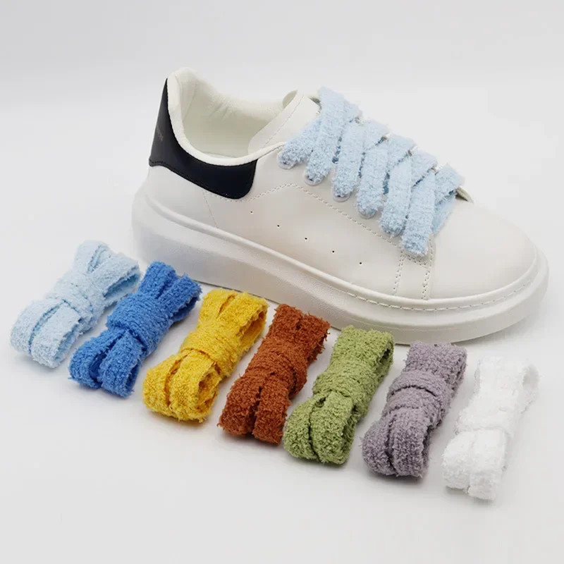 Flat Shoelace Fluffy Shoelaces 1.5CM Width Plush Rope Shoe Laces for Shoes Casua