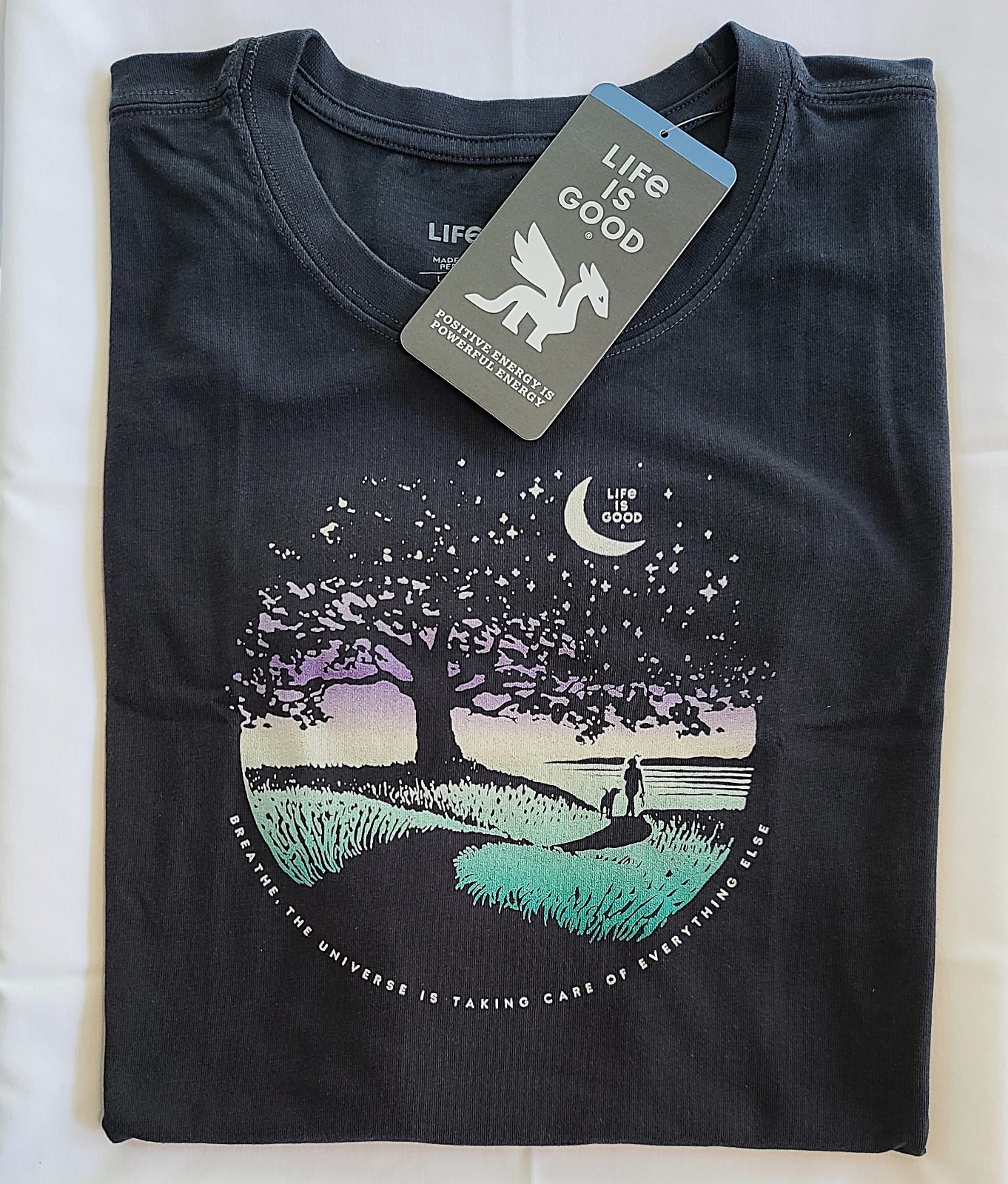Life Is Good SS Shirt Crusher Tee BREATH UNIVERSE MOON WALK Dog 47in Womens XL