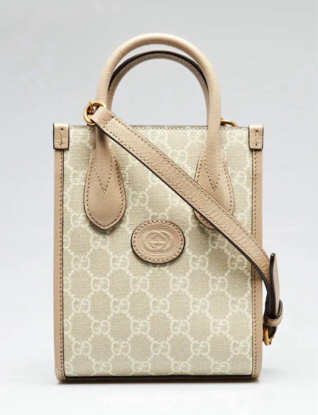 Gucci GG Supreme Mini Tote Crossbody Tote Bag Beige