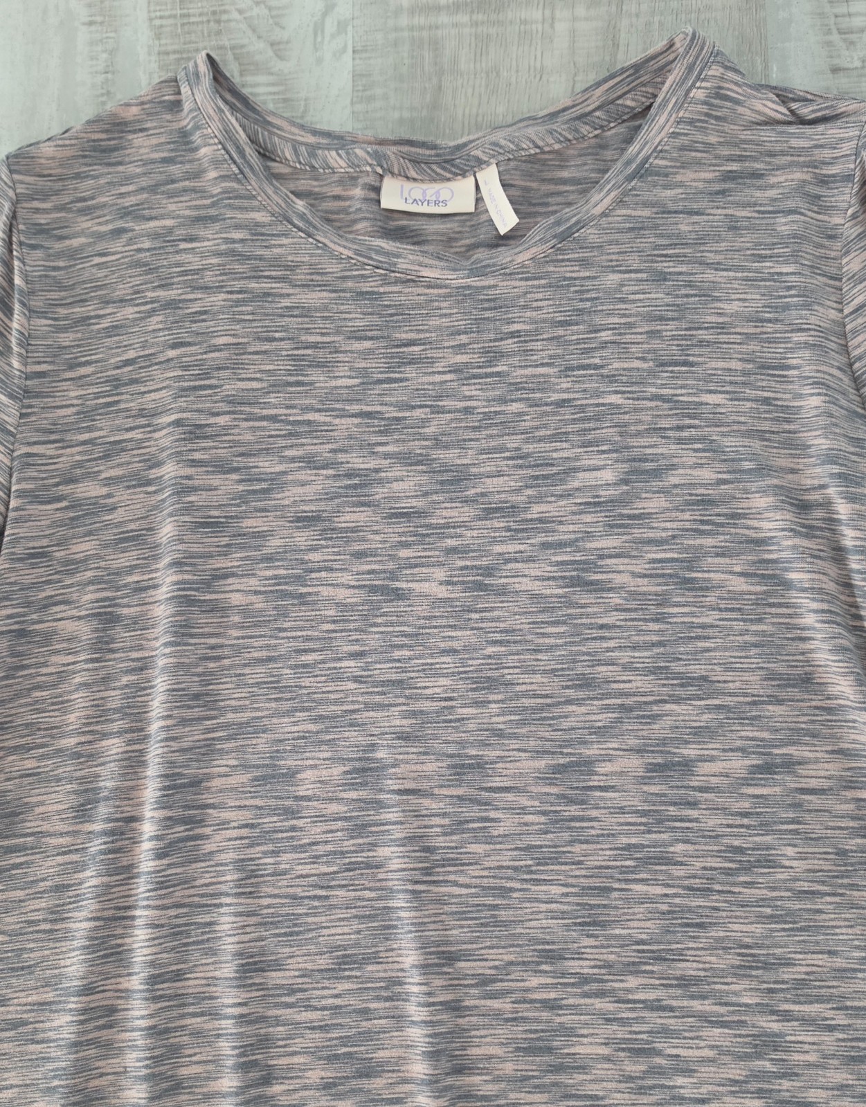 LOGO LAYERS gray marbleized long-sleeve round-neck stretch pullover shirt (L)