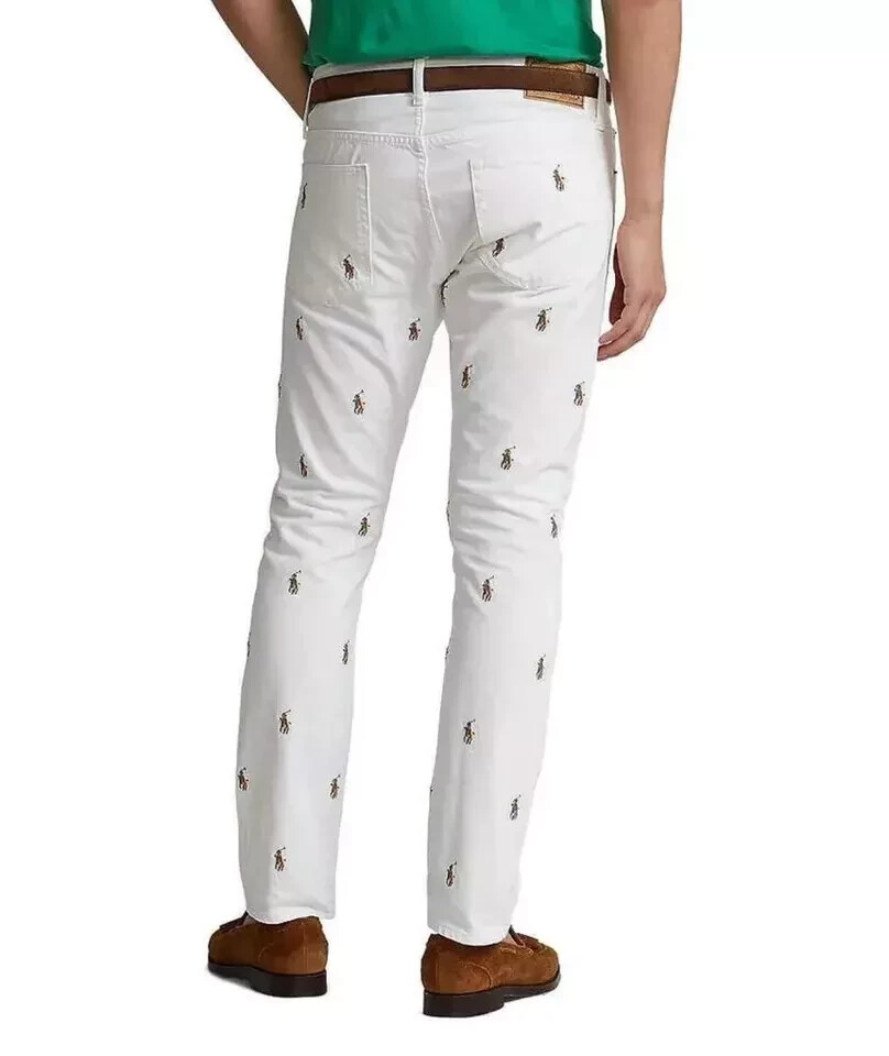Polo Ralph Lauren Allover Pony Embroidered Varsity Preppy Royal White Slim Jeans