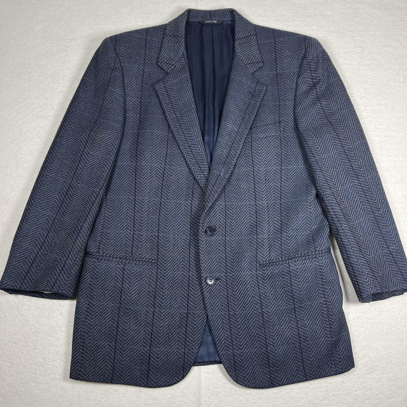 Vintage Modesto Bertotto Wool Cashmere Blazer 42R Made in Italy Herringbone