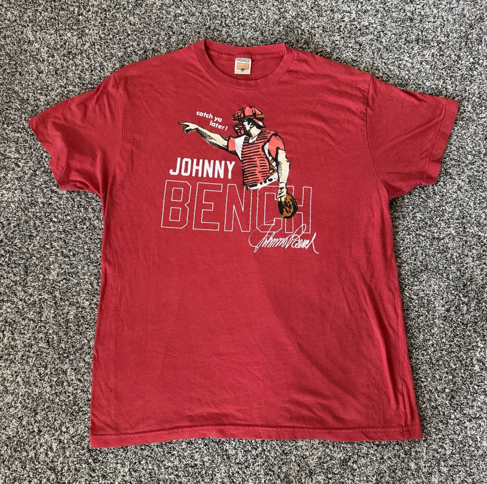 Homage Johnny Bench T Shirt Men’s XXL Cincinnati Reds Catch Ya Later MLB Red Tee