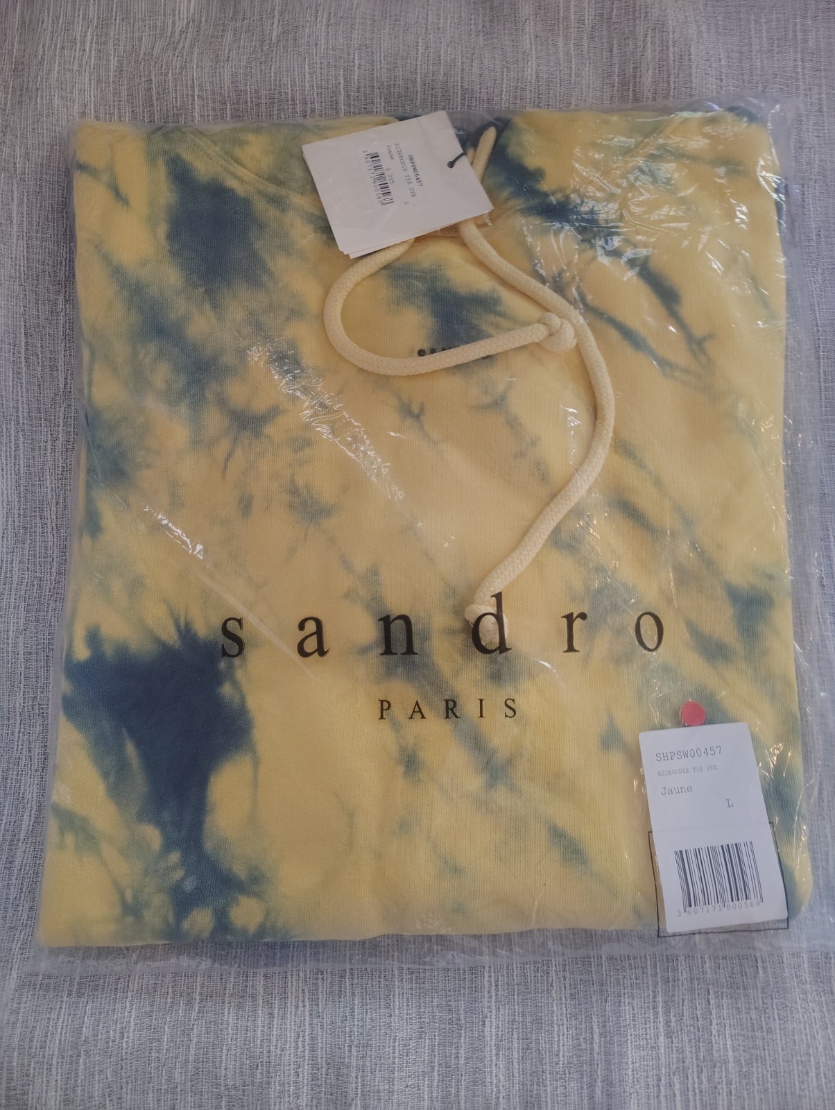 Sandro Paris Tie Dye Hoodie Yellow Blue Designer Pullover Sweatshirt L NWT