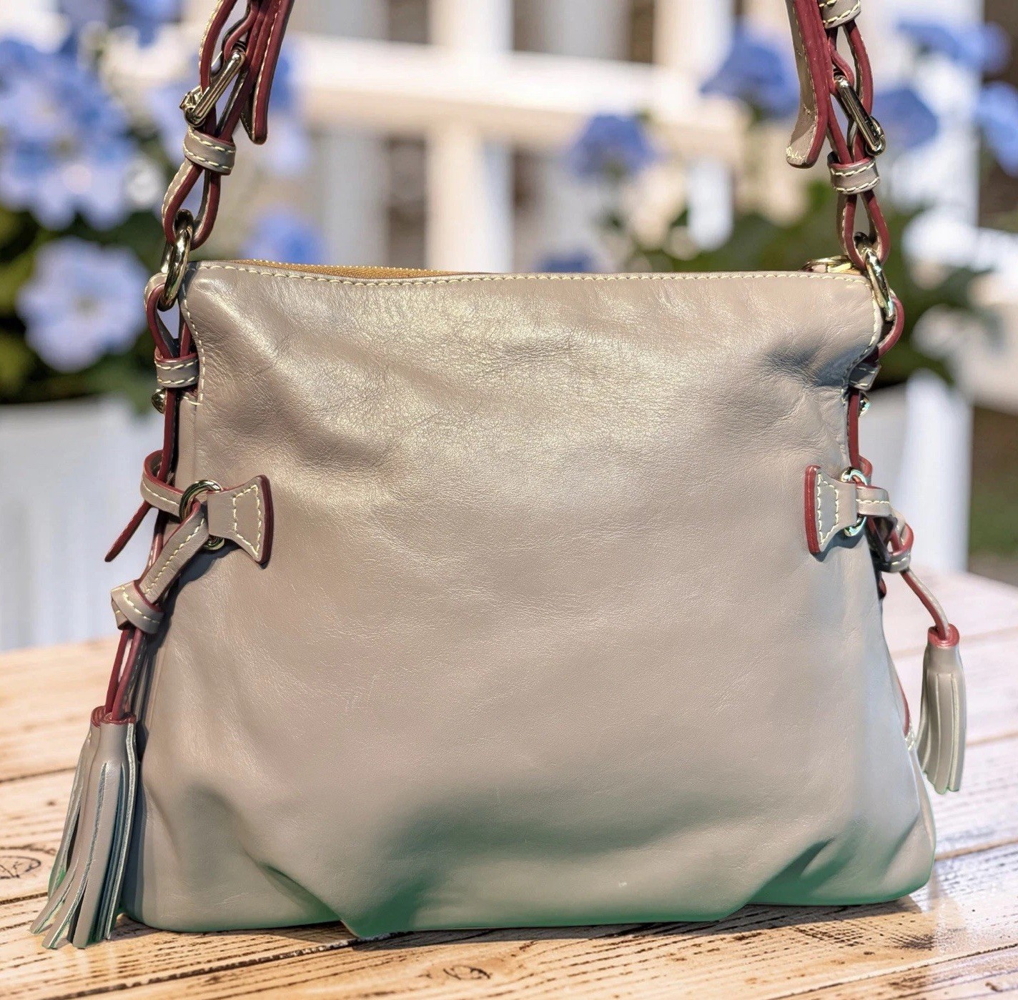 Dooney Bourke Elephant Gray Teagan Hobo Shoulder Bag Smooth European Leather