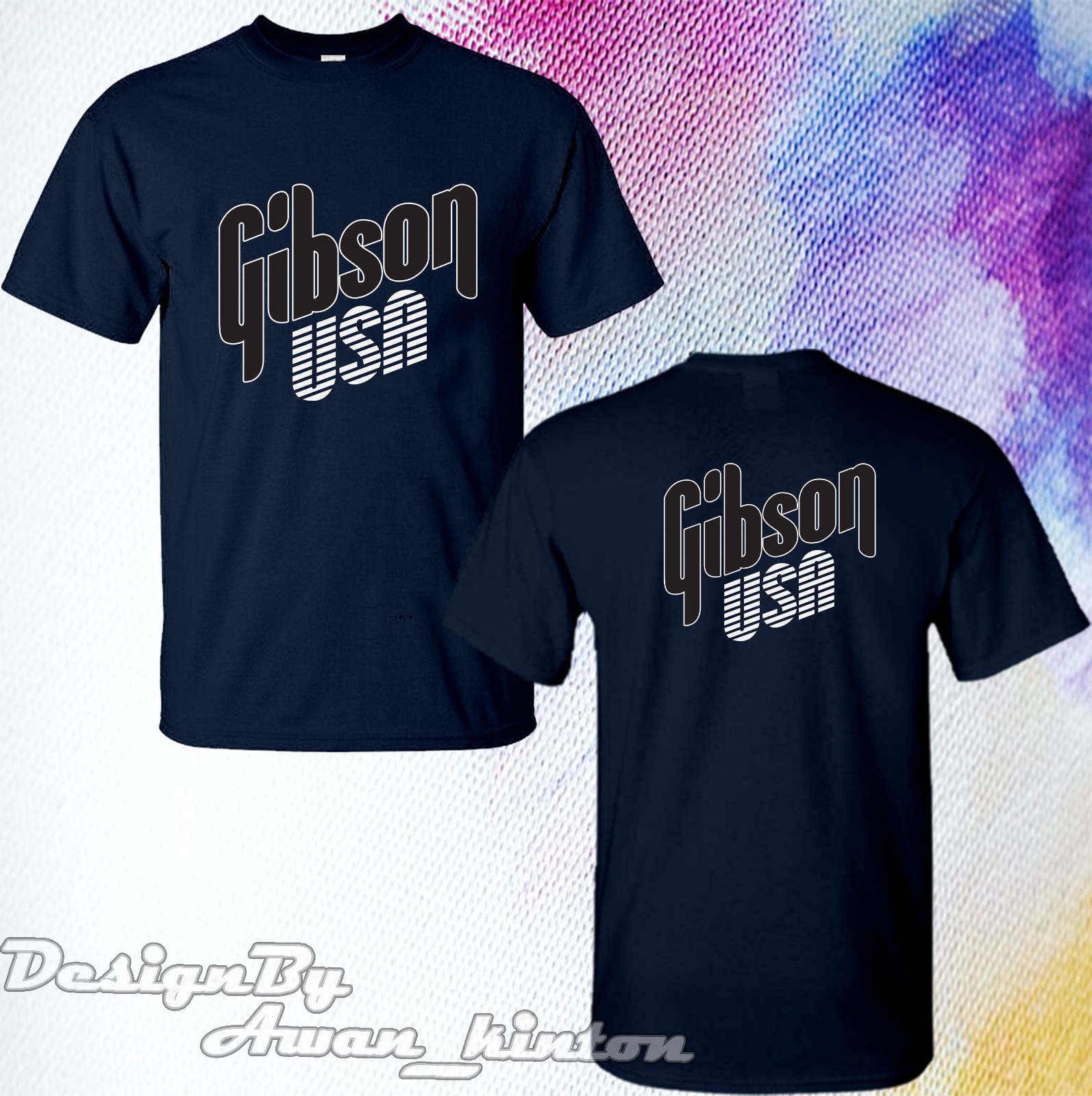 Tee Tshirt Gibson Funny Guitar Logo Short Sleeve Made In Usa