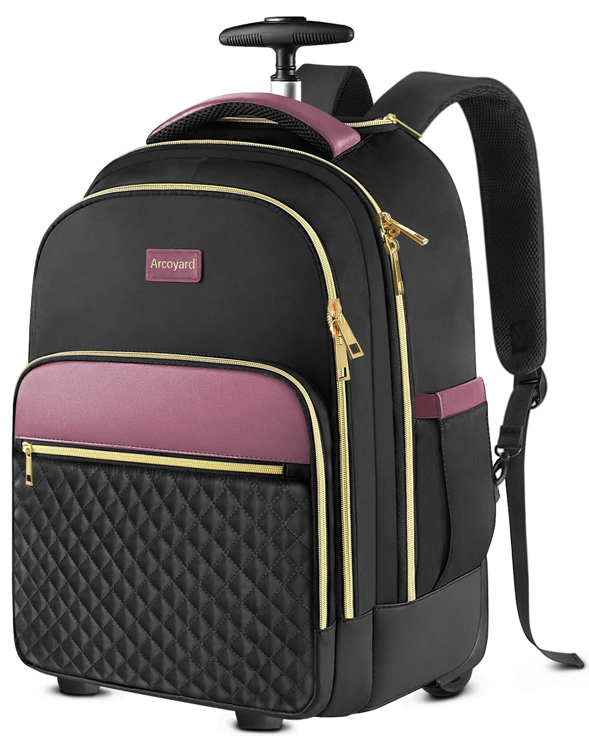 Arcoyard Rolling Backpack, 17 Inch Laptop With Wheels for Women, Black Purple