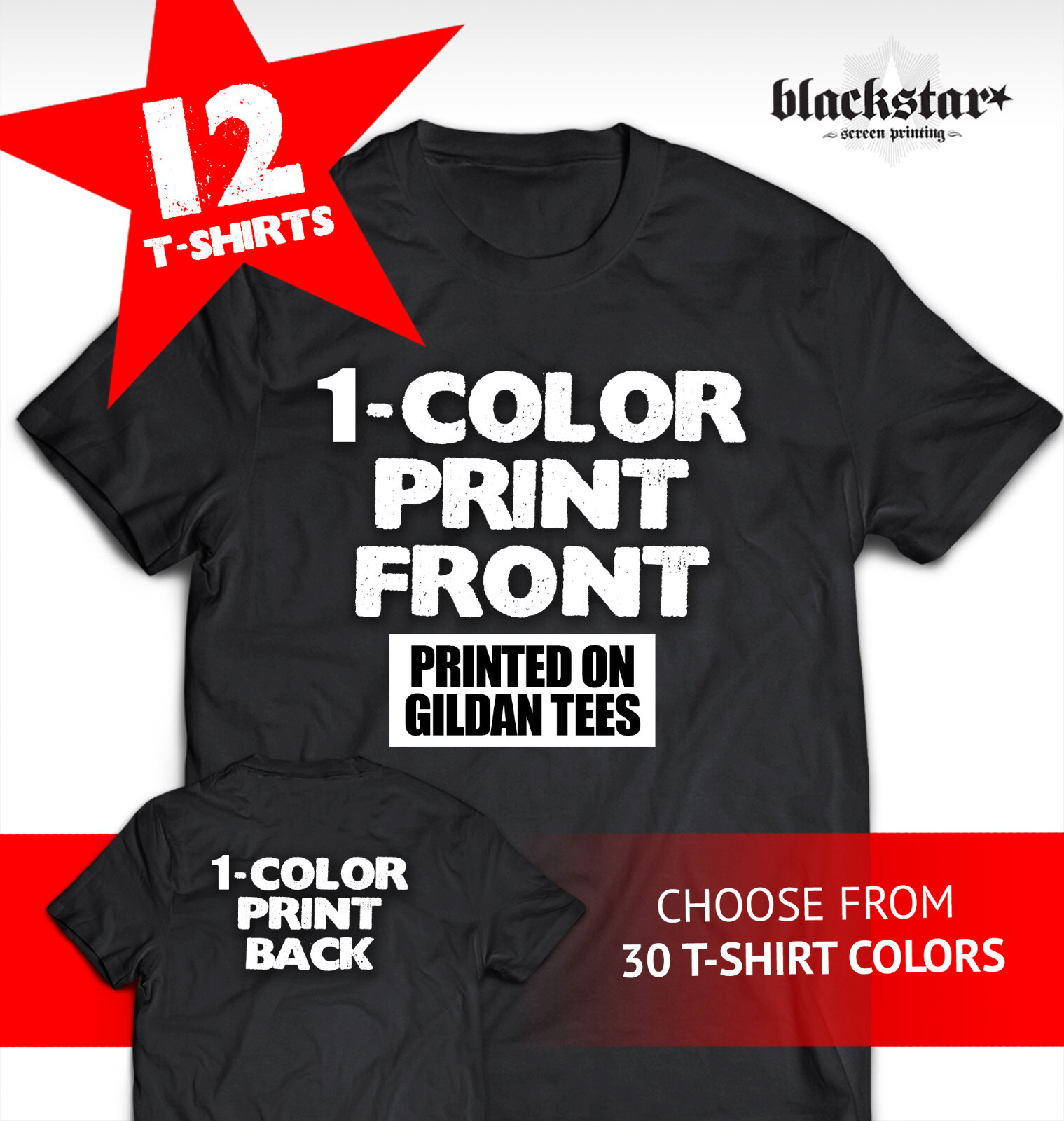 CUSTOM 12 T-SHIRTS SCREEN PRINTING PERSONALIZED 1-COLOR FRONT & BACK