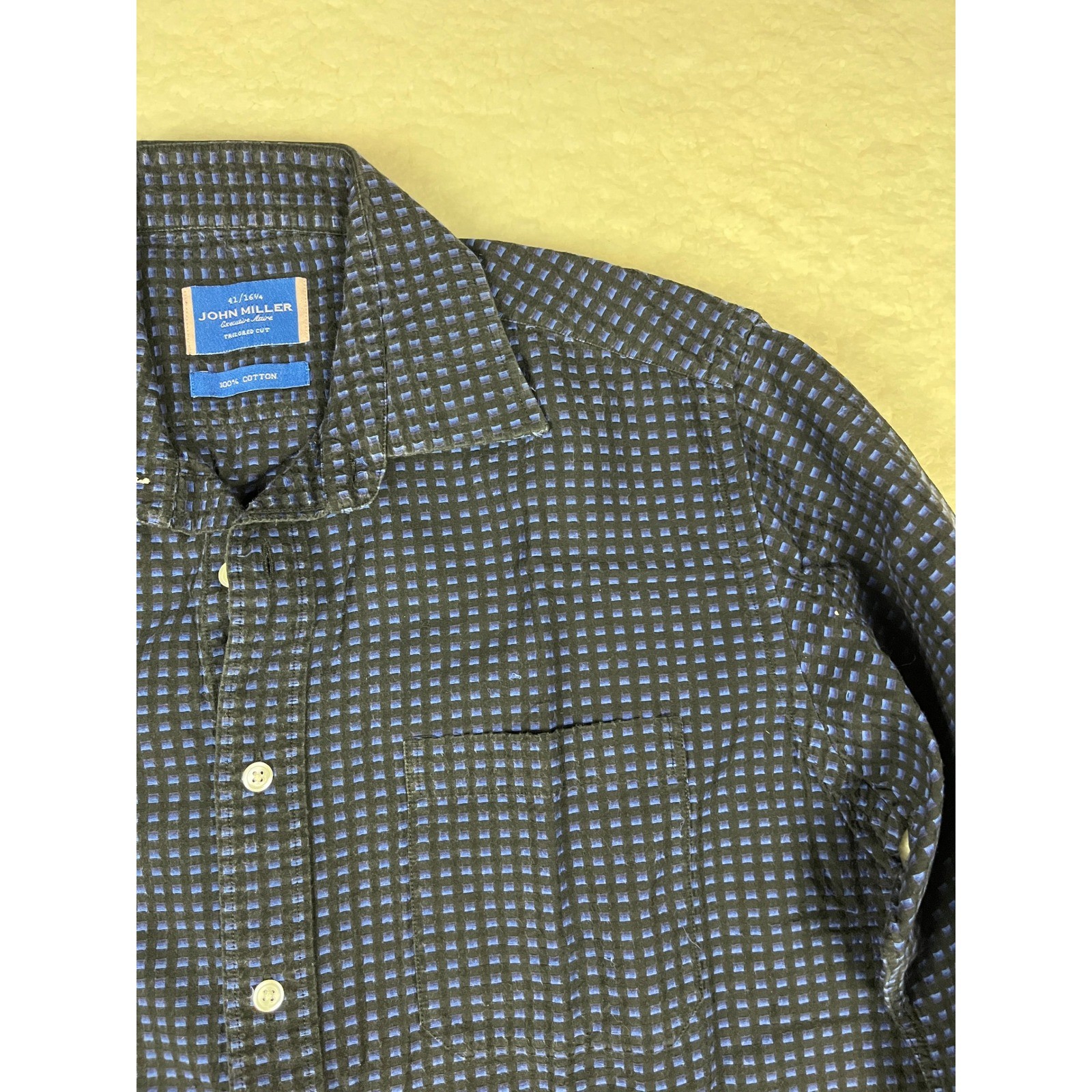 John Miller Mens Executive Active Tailored Cut Long Sleeve Blue Check 41 16 1/4