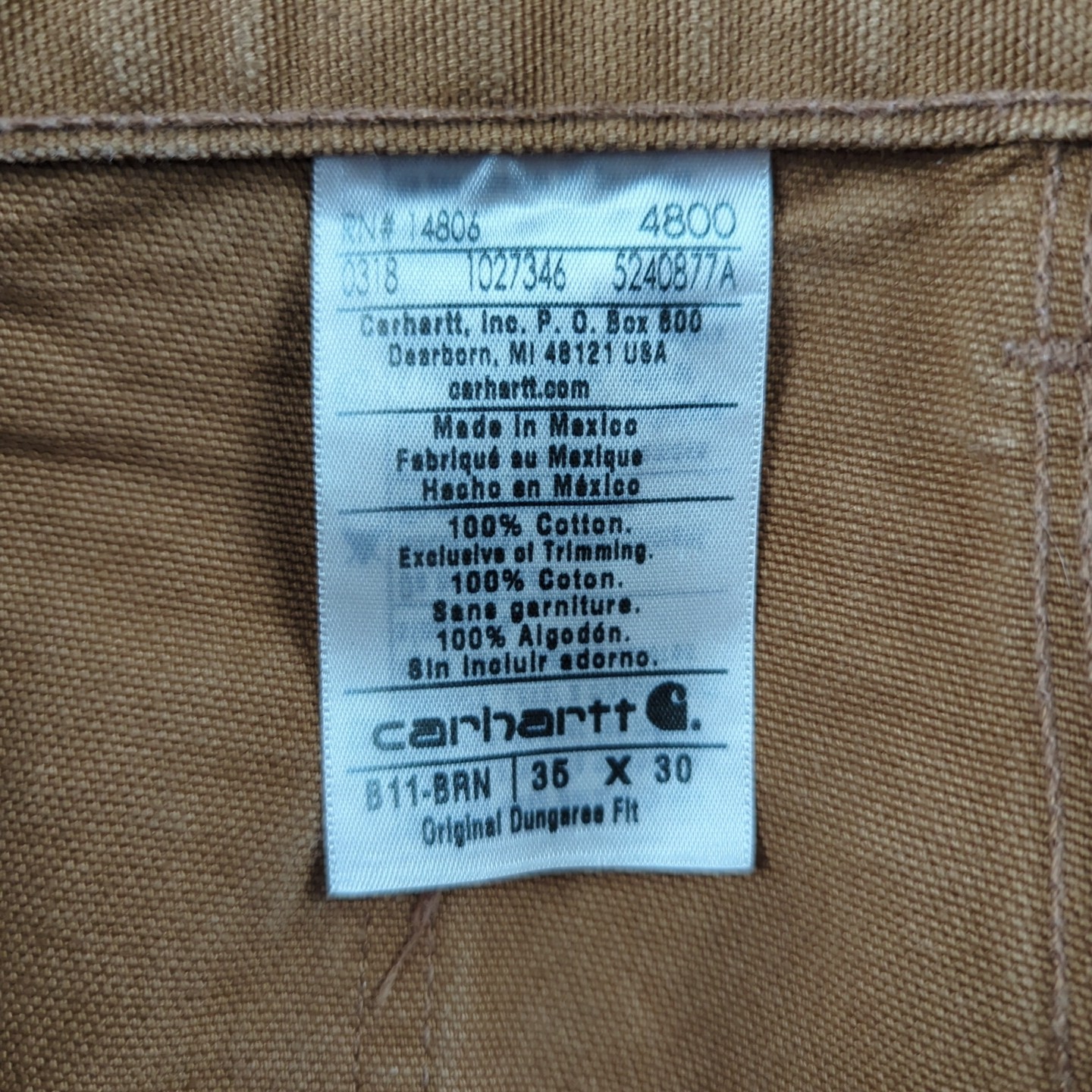 NWOT Carhartt Men’s 35×30 Washed Duck Work Dungaree Pants B11 BRN Carhartt Brown