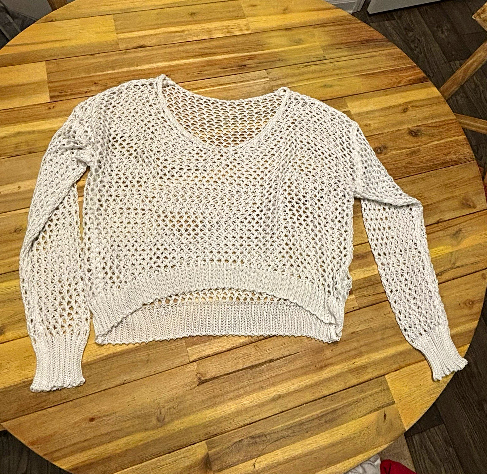 SHEIN White Open-Knit V-Neck Long Sleeve Pullover Sweater XS