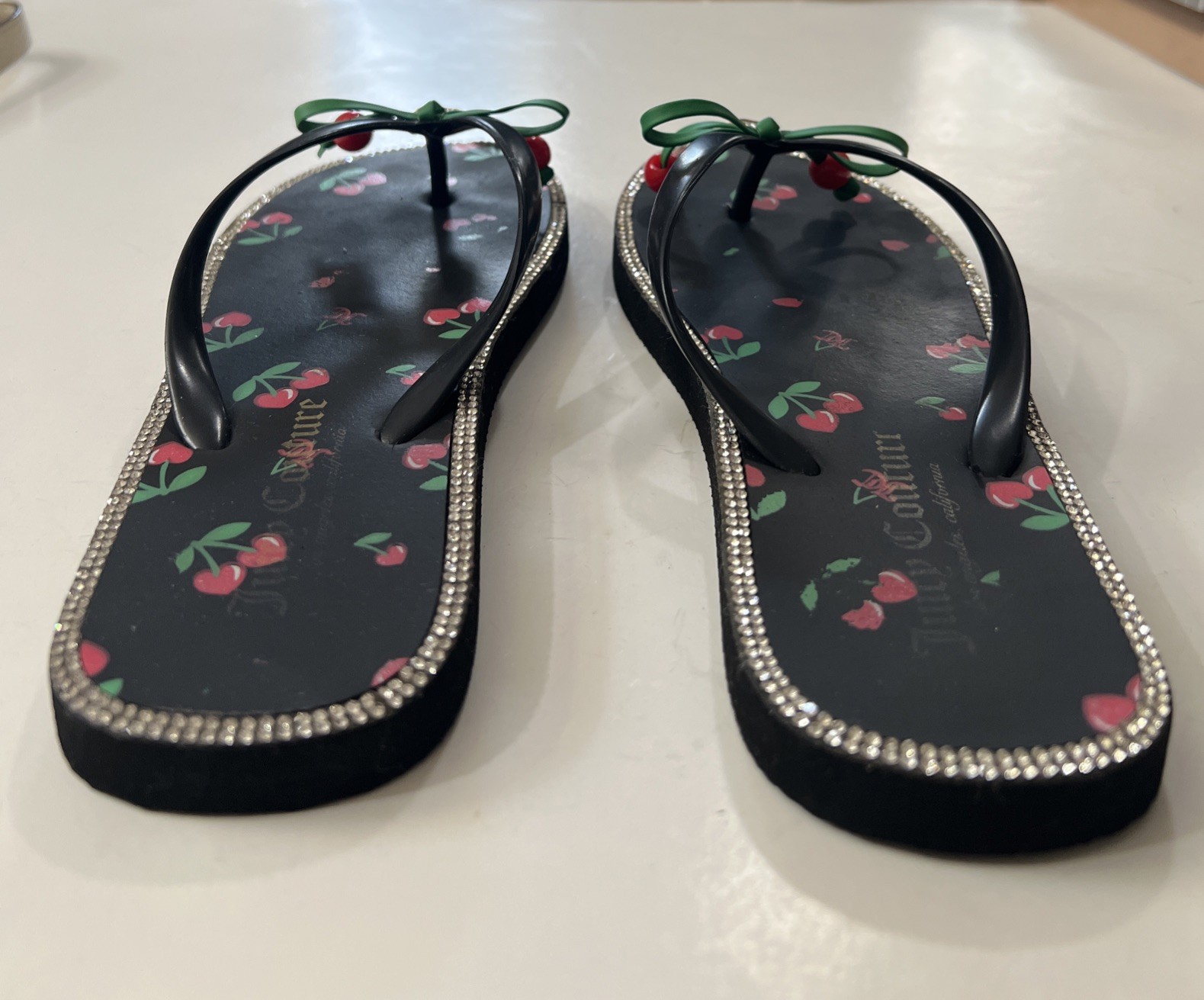 Juicy Couture Slurpy Flip Flop Rhinestones Cherry Bow Charm 36-37