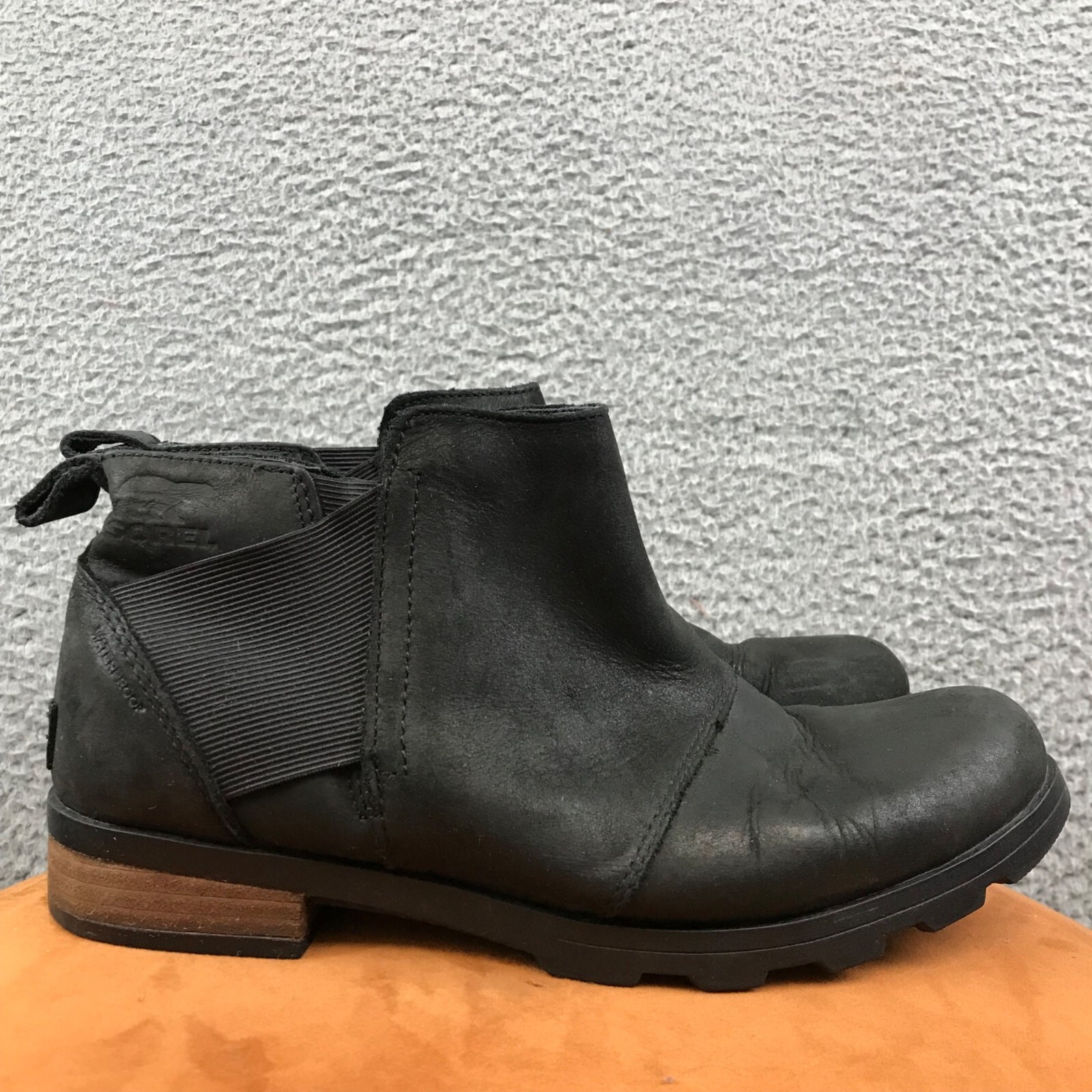 Sorel 8.5 Womens Emelie Chelsea Bootie Black Waterproof Leather
