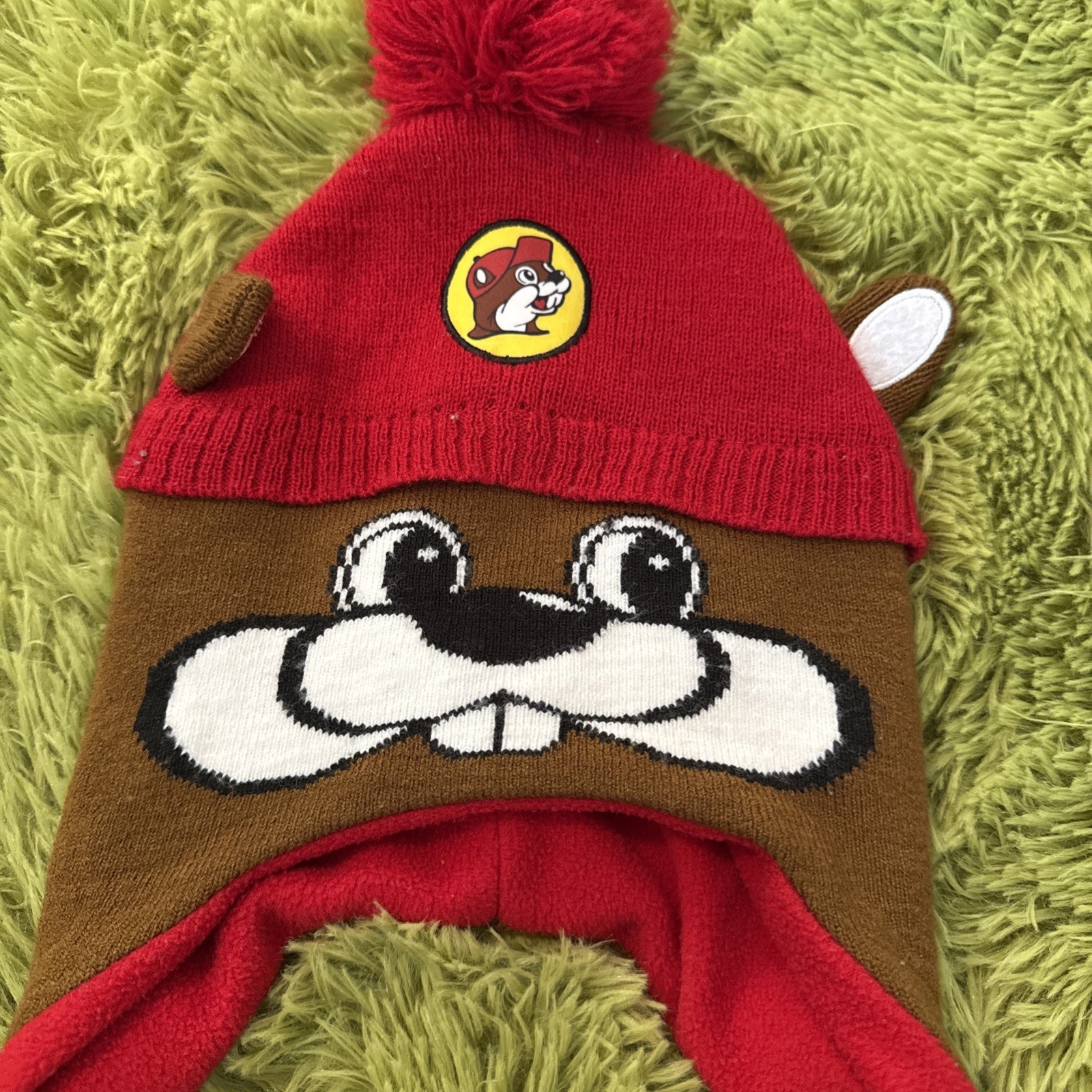 Buc-ees Beaver Beanie Knit Hat One Size Fits Most Pom Top Beaver Ears