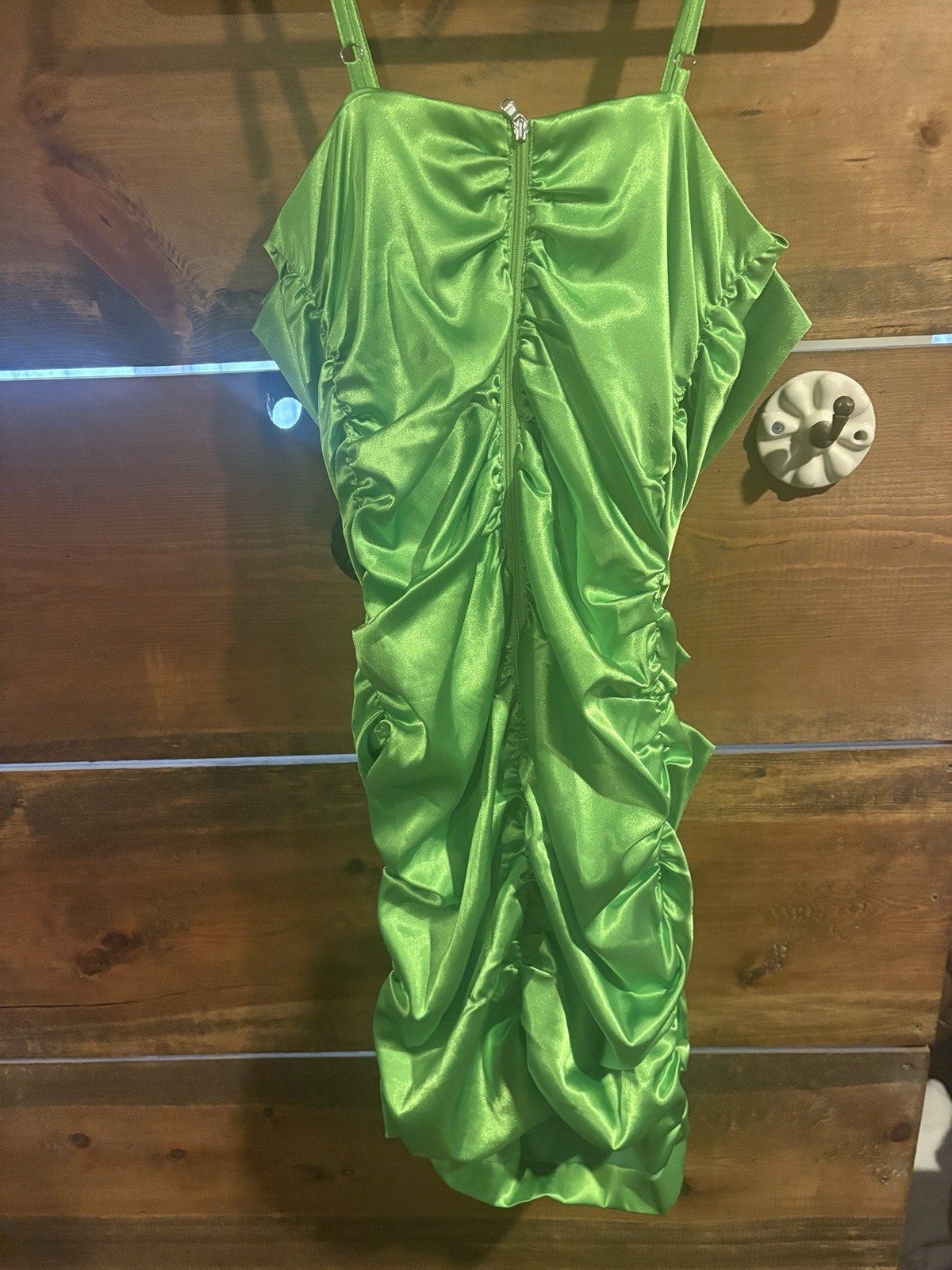 Mia Vesper Lime Green Sateen Dress With Many Bow Accents Adjustable Straps Small