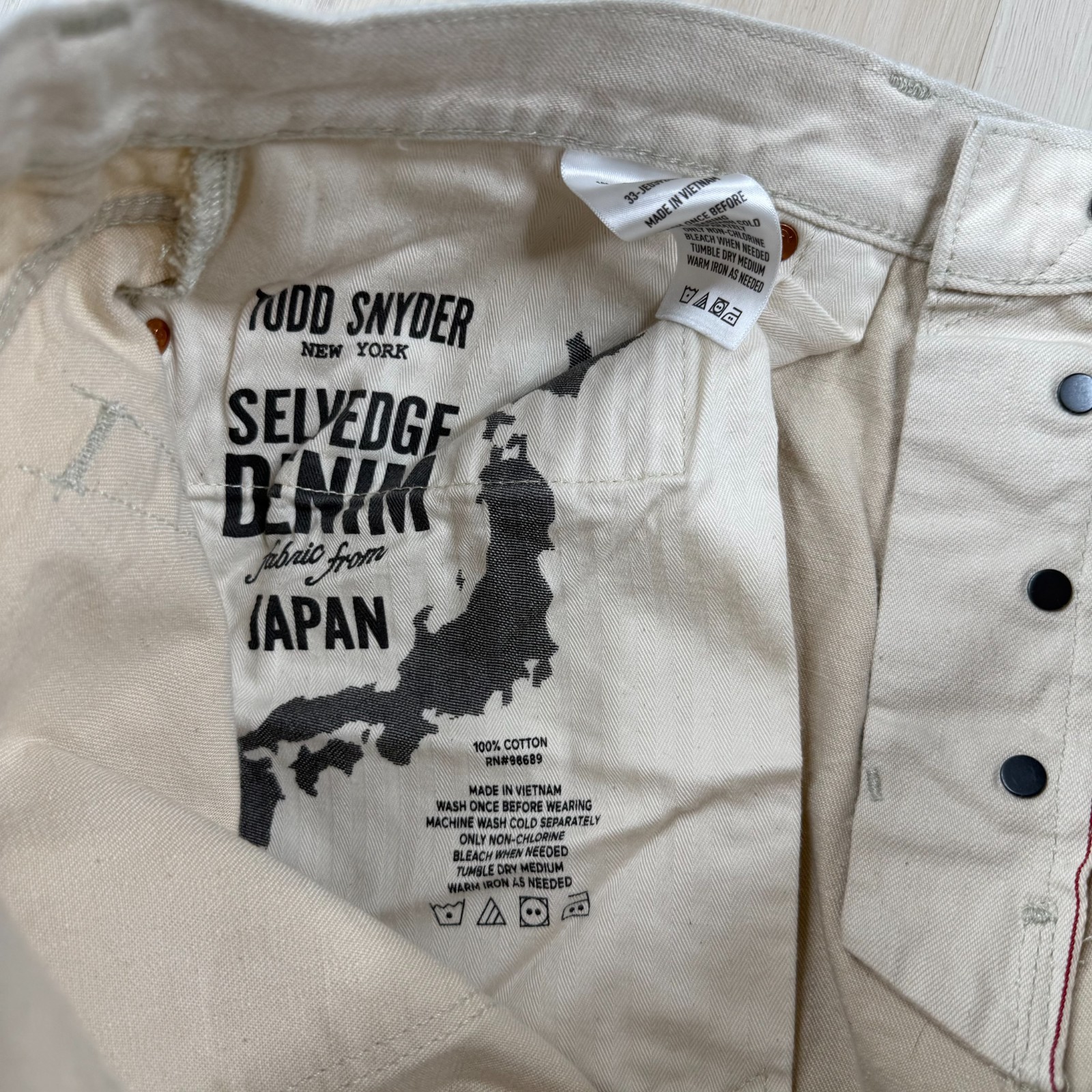 Todd Snyder Mens Cream Classic Fit Selvedge Denim Straight Jeans Size 34×32