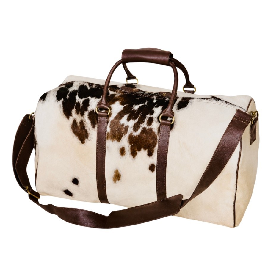 Cowhide Leather Hair On Duffel Weekender Luggage Bag Travel Overnight Gym Bag