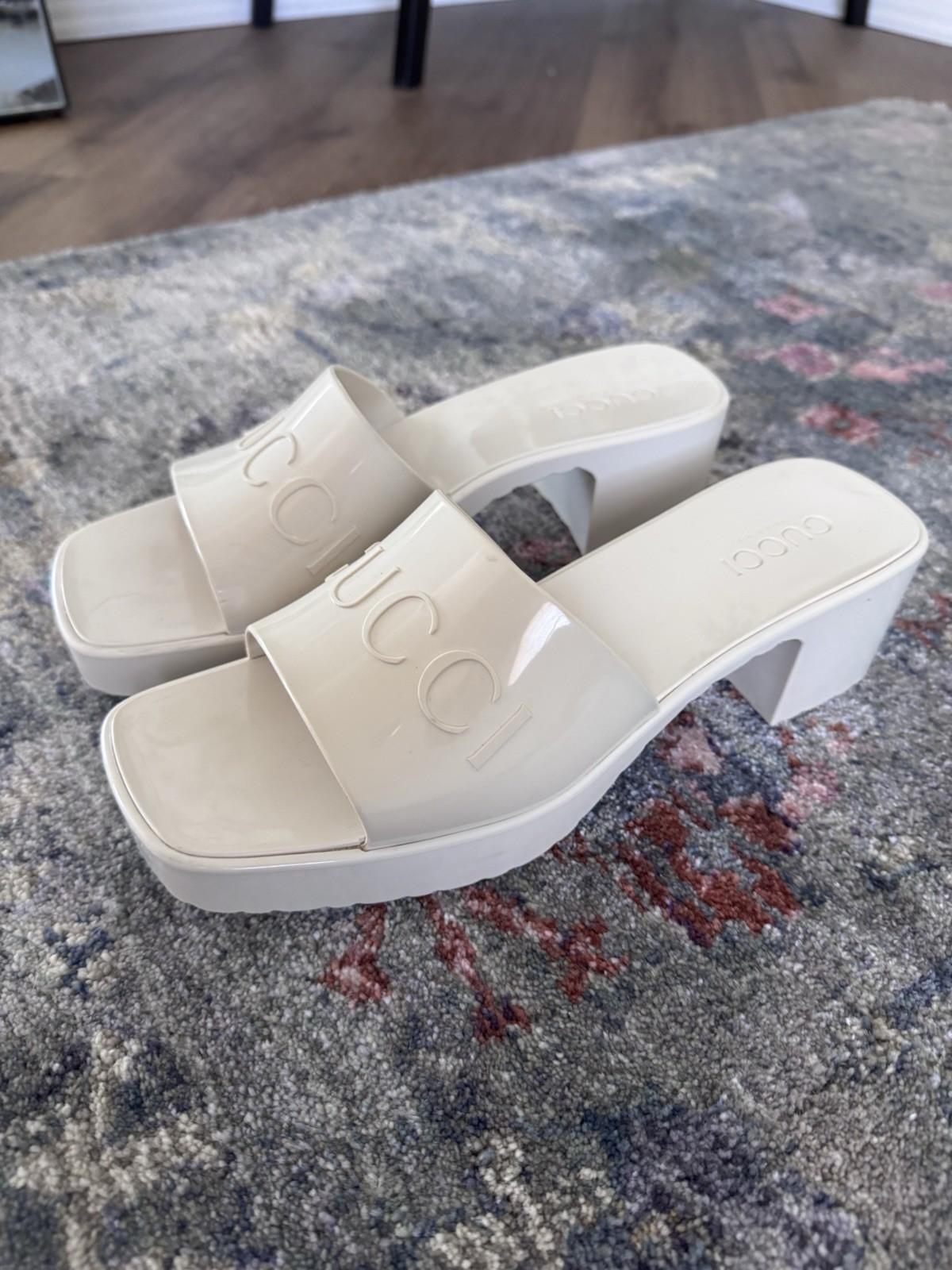 Gucci Rubber Mystic White Platform Sandals, Size 38