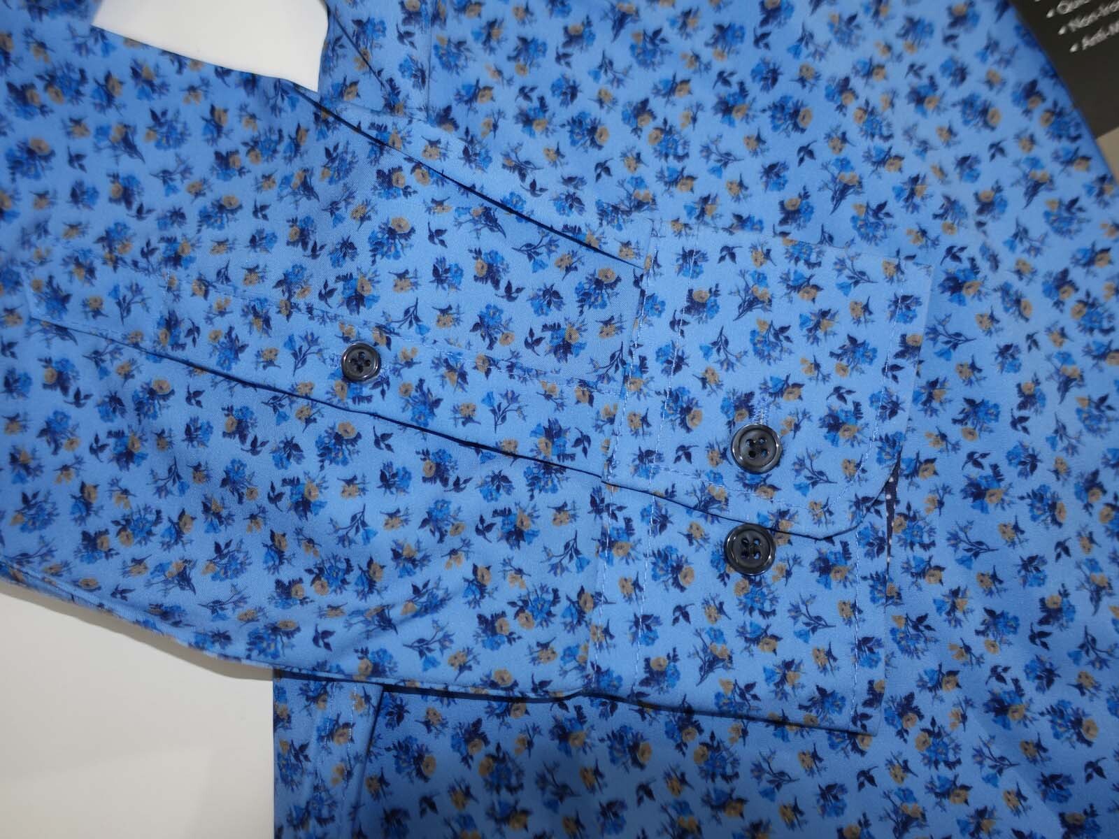 Jos. A. Bank Mens Slim Fit Button Front Shirt Large NWT Long Sleeves Floral Blue