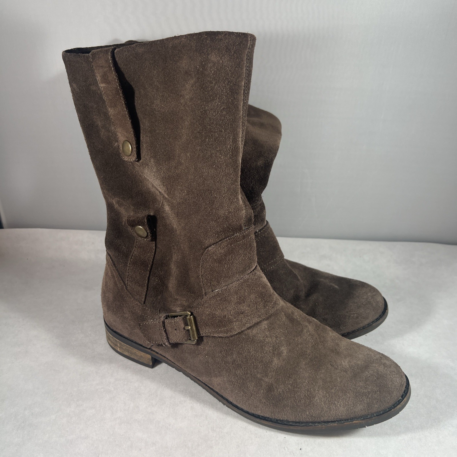 Clarks Indigo Brown Suede Boots mid calf Womens size 10