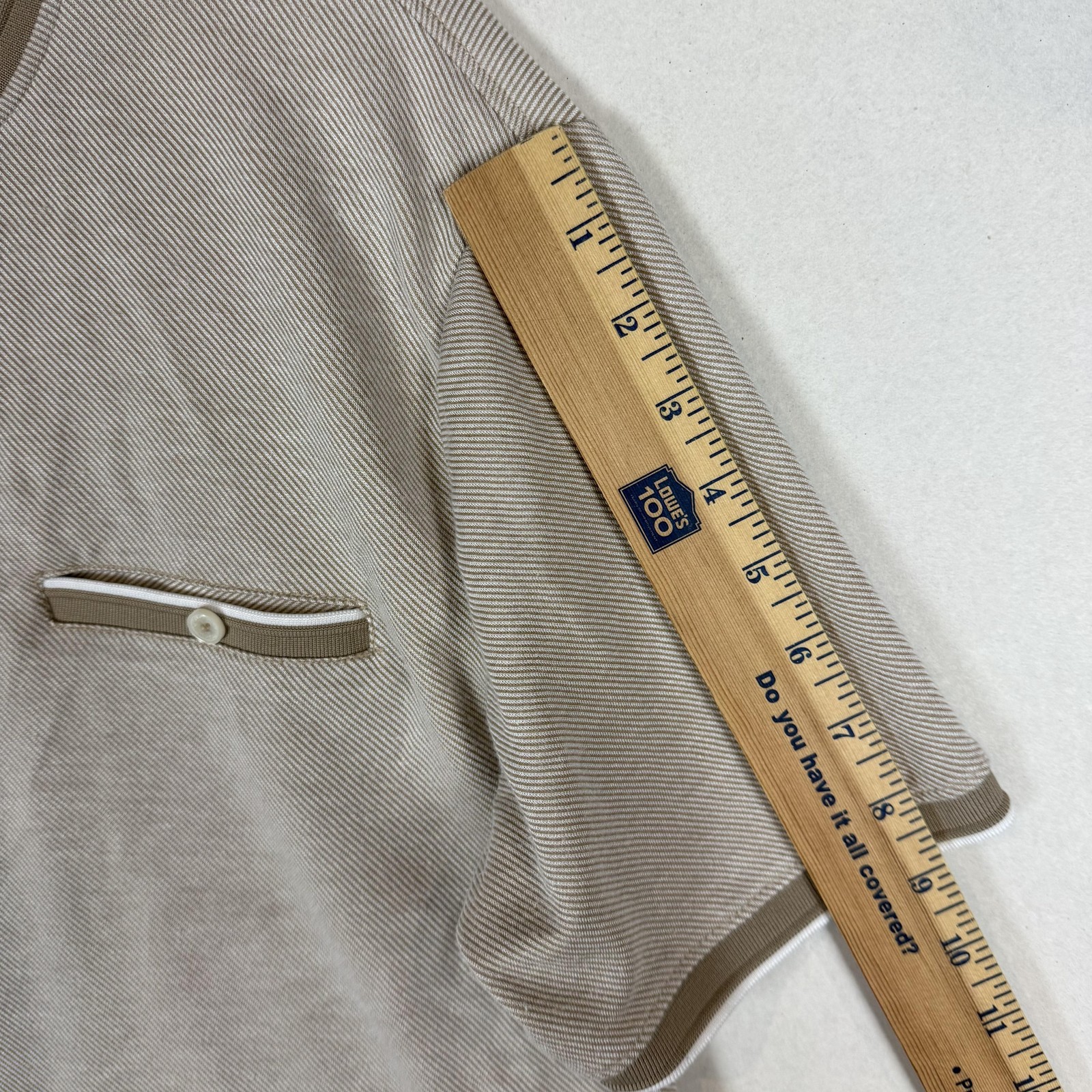 Cactus Man Shirt Mens Medium Beige Stripe Ringer Crewneck Pocket Jersey Tee