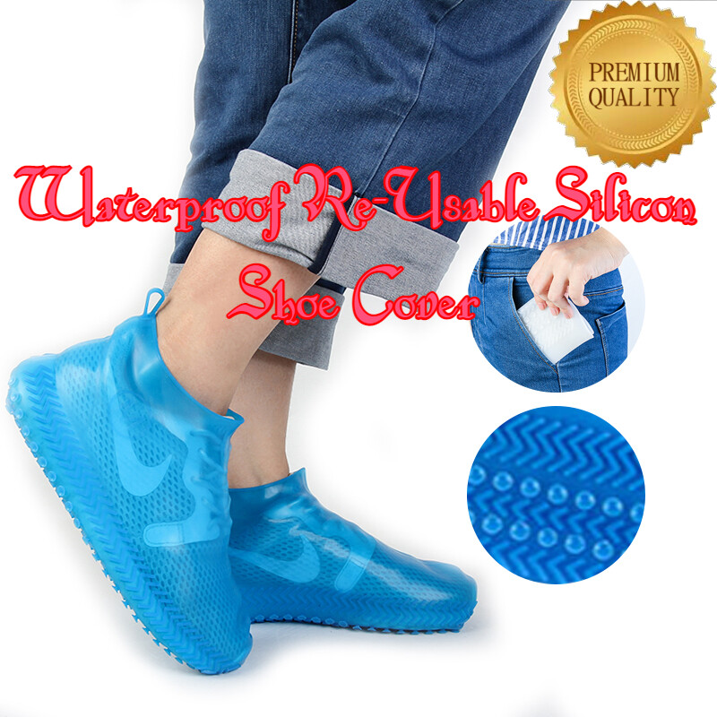 SILICON WATER PROOF, NON-SLIP & RE-USABLE SHOE COVER FOR WOMEN’S TRAINERS BLUE