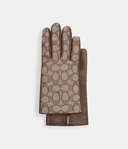 Coach Women’s Oak Signature Jacquard & Leather Tech Gloves (CO104) Size 7.5