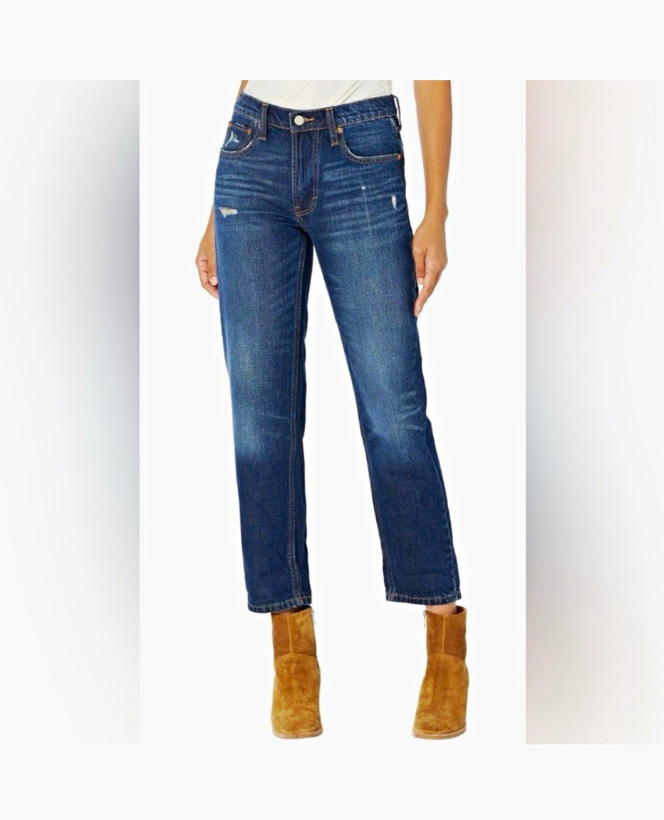 Lucky Brand Mid Rise Relaxed Straight Jeans Blue Medium Wash Distressed Denim