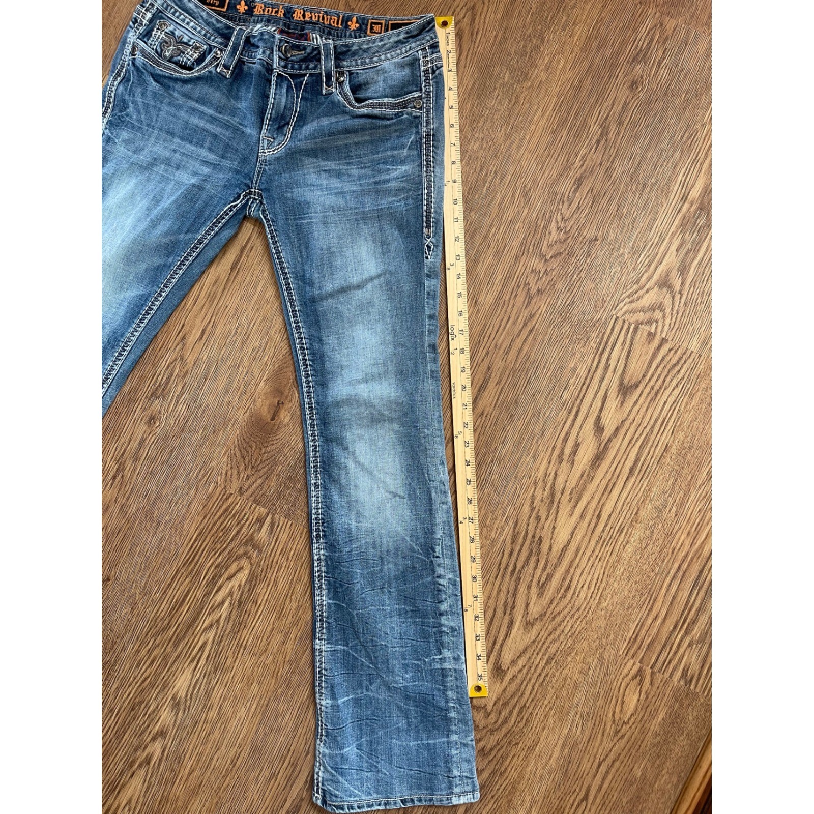 Rock Revival Very Bootcut Jeans Blue Distressed Thick Stitch 30×31 RJ8221B8