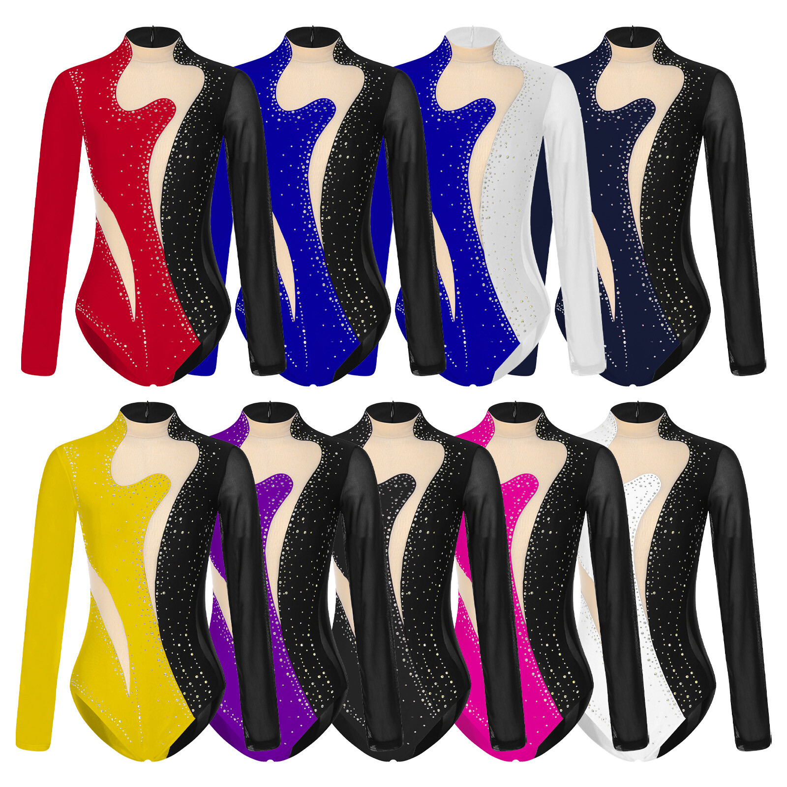 US Women Ballet Dance Leotard Turtleneck Long Sleeve Gymnastic Leotards Bodysuit