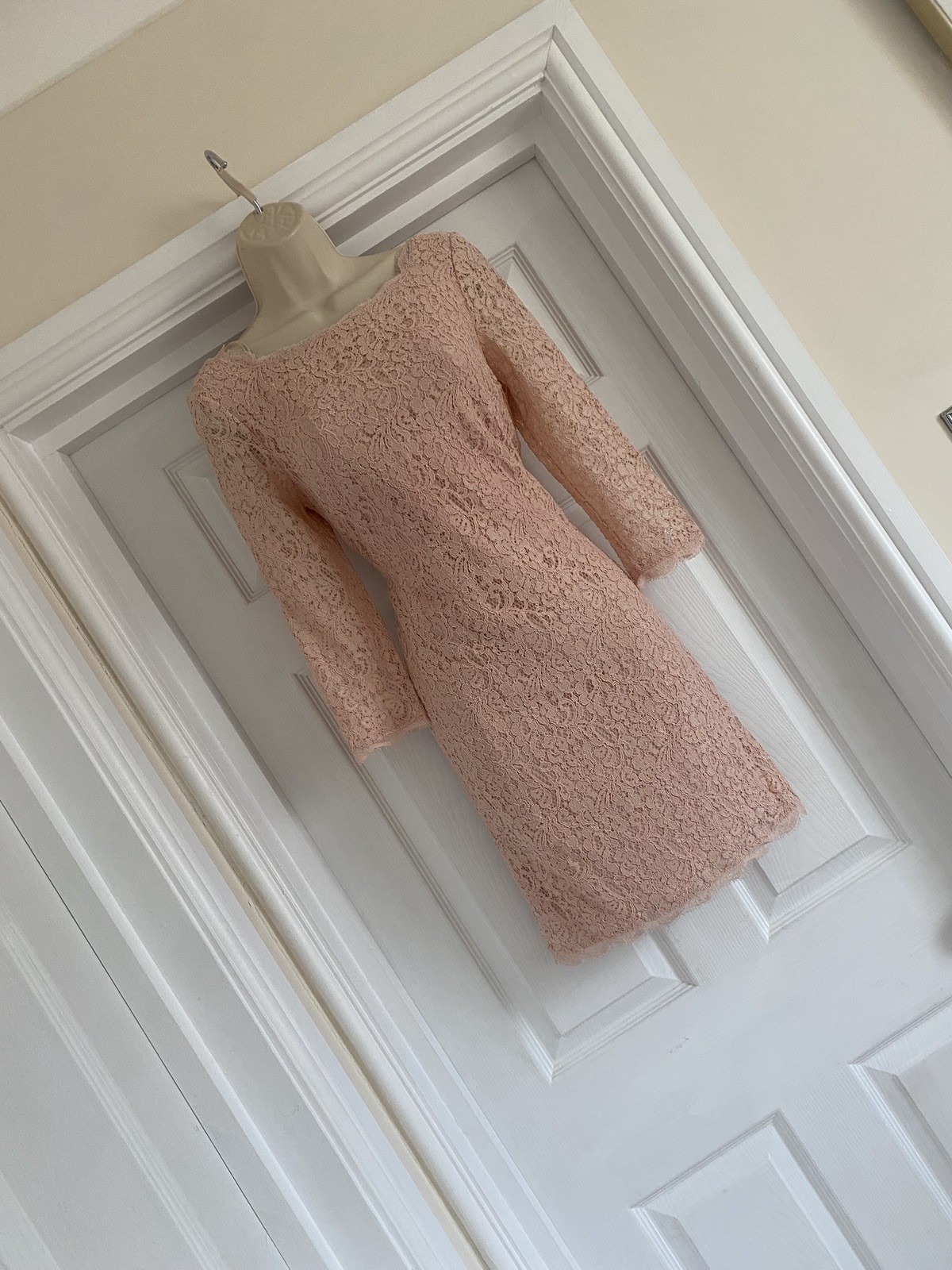 ADRIANNA PAPELL NEW YORK BNWT APPLIQUÉ LACE SIZE 8/10 BLUSH WIGGLE PARTY DRESS